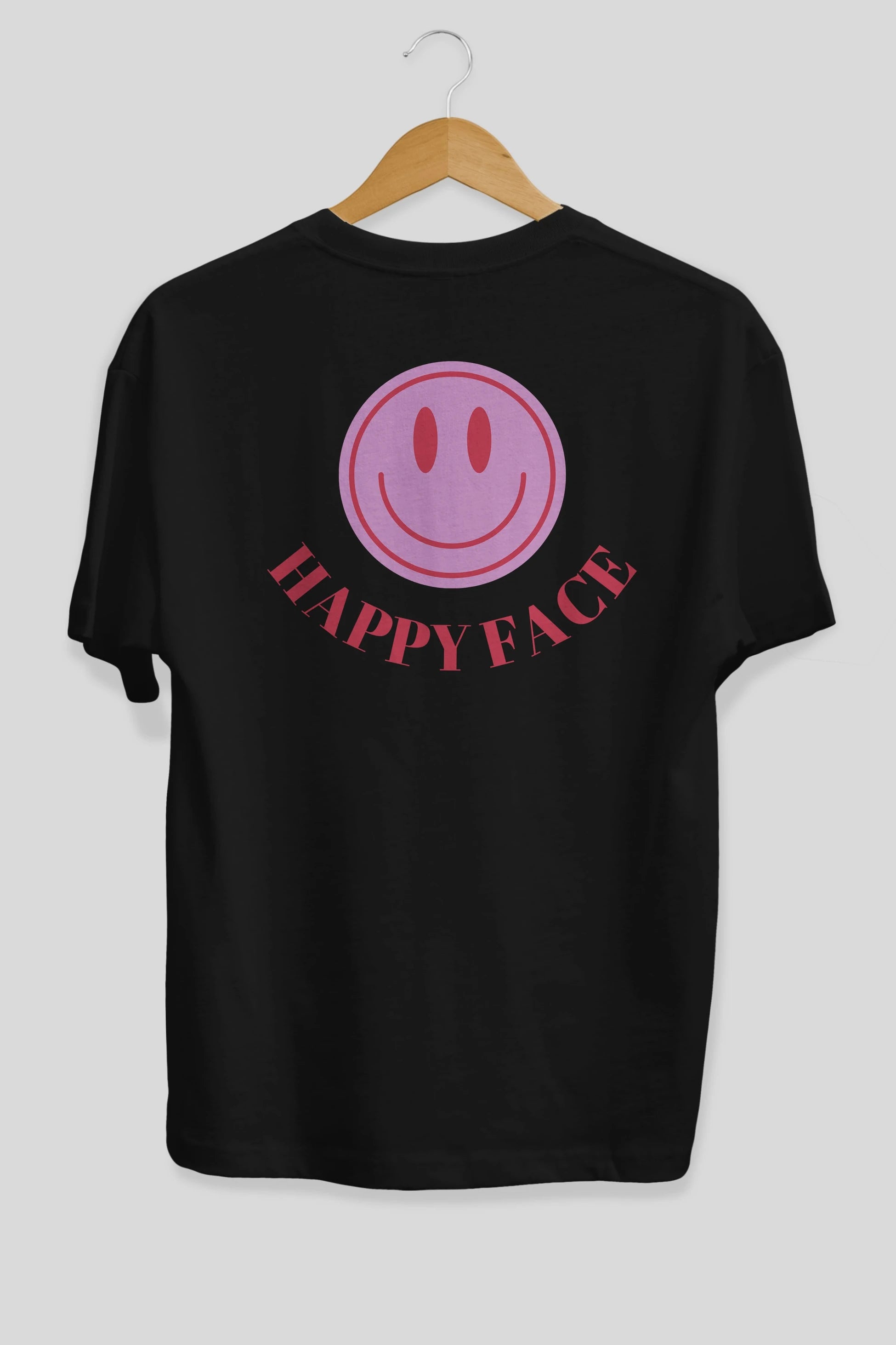 Happy Face Yazılı Arka Baskılı Oversize t-shirt Erkek Kadın Unisex