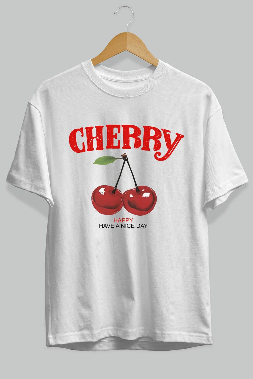 Cherry Cherries 5 Ön Baskılı Oversize t-shirt Erkek Kadın Pamuk Bisiklet Yaka tişort