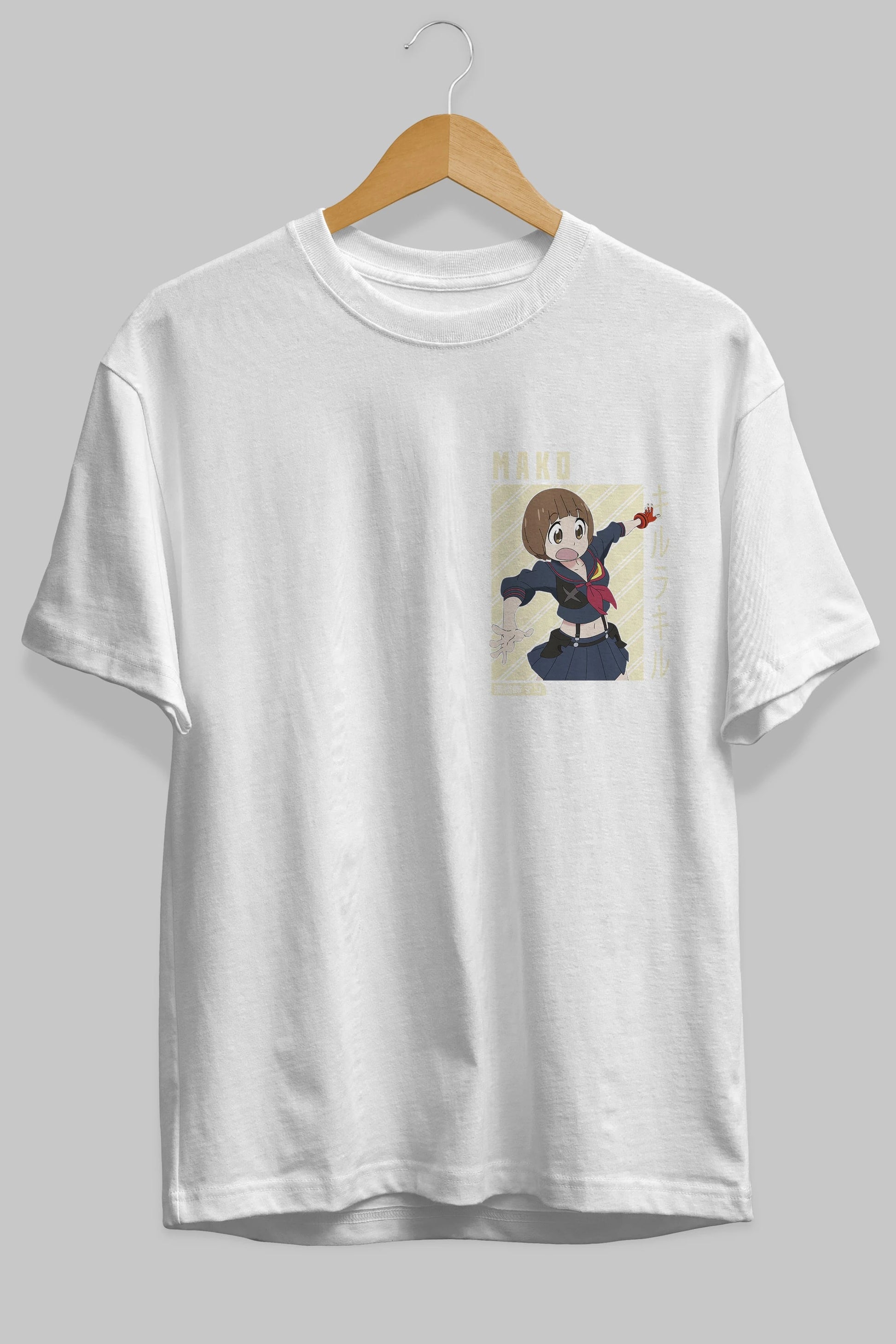 Mako Mankanshoku 1 Ön Sol Baskılı Oversize t-shirt Erkek Kadın Unisex %100 Pamuk Bisiklet Yaka tişort