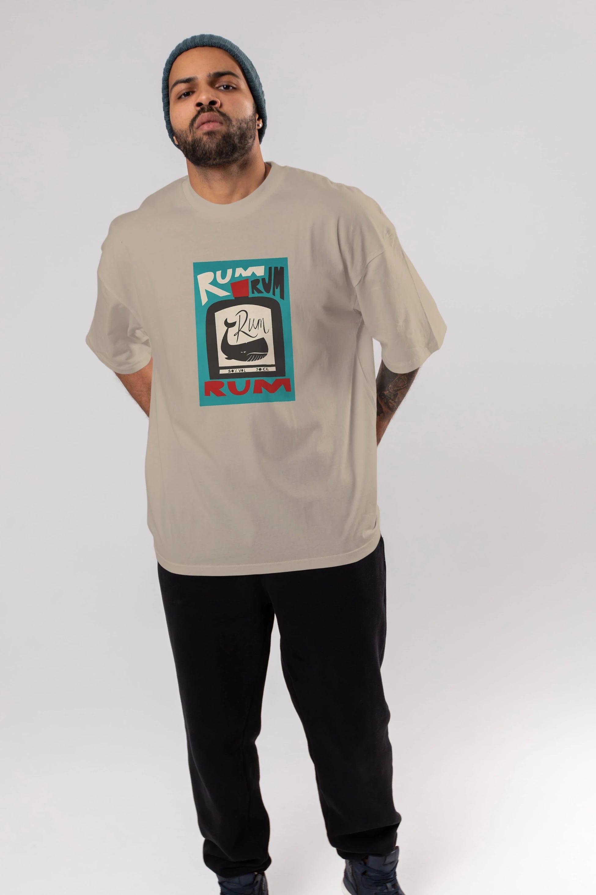 Rum Ön Baskılı Oversize t-shirt Erkek Kadın Unisex %100 Pamuk Bisiklet Yaka tişort