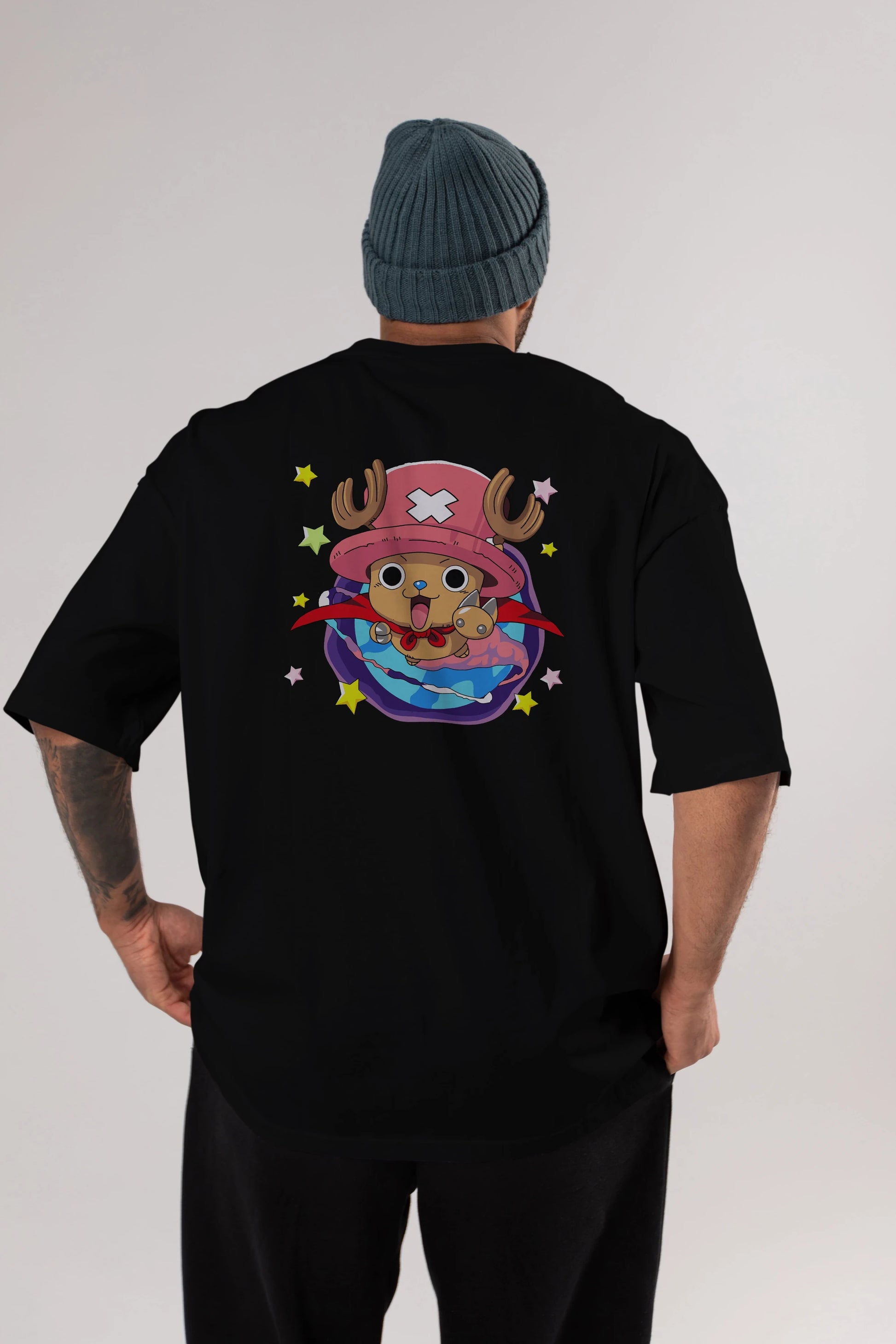 Tony Tony Chopper Anime Arka Baskılı Oversize t-shirt Erkek Kadın Unisex %100 pamuk tişort