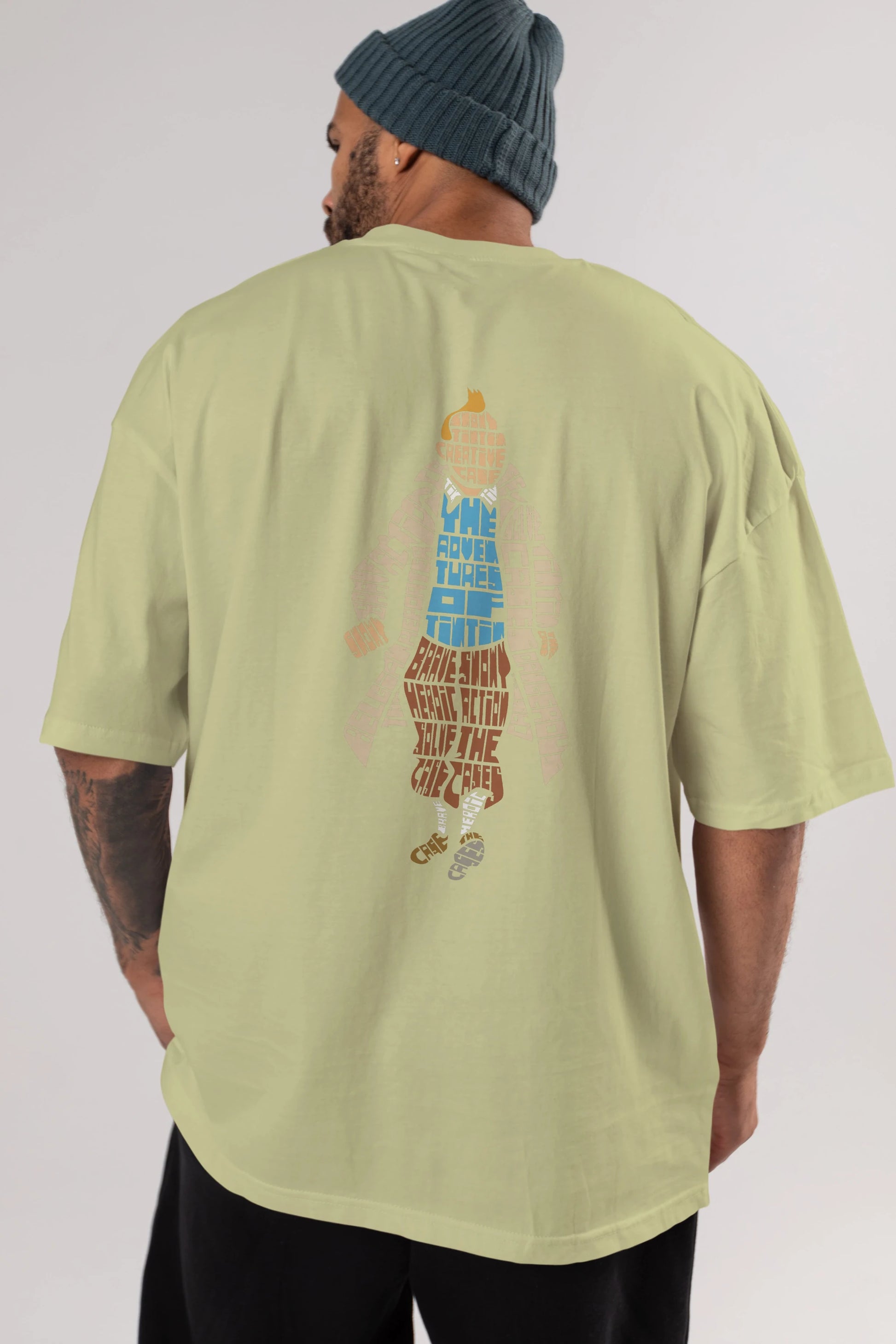 Tin Tin Arka Baskılı Oversize t-shirt %100 pamuk Erkek Kadın Unisex