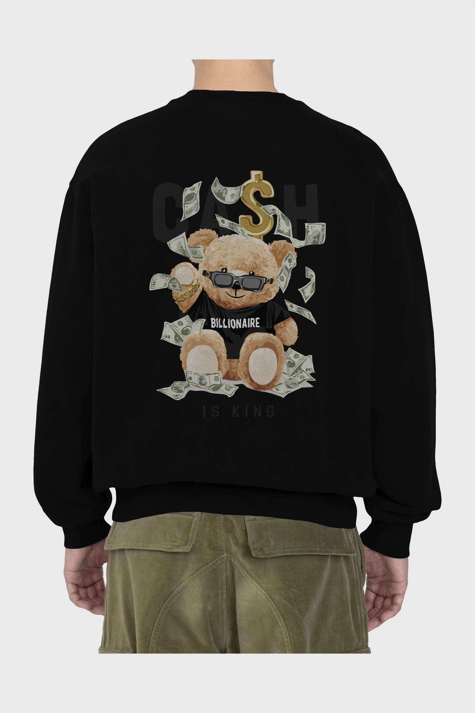 Teddy Bear Billionaire Arka Baskılı Oversize Sweatshirt Erkek Kadın Unisex
