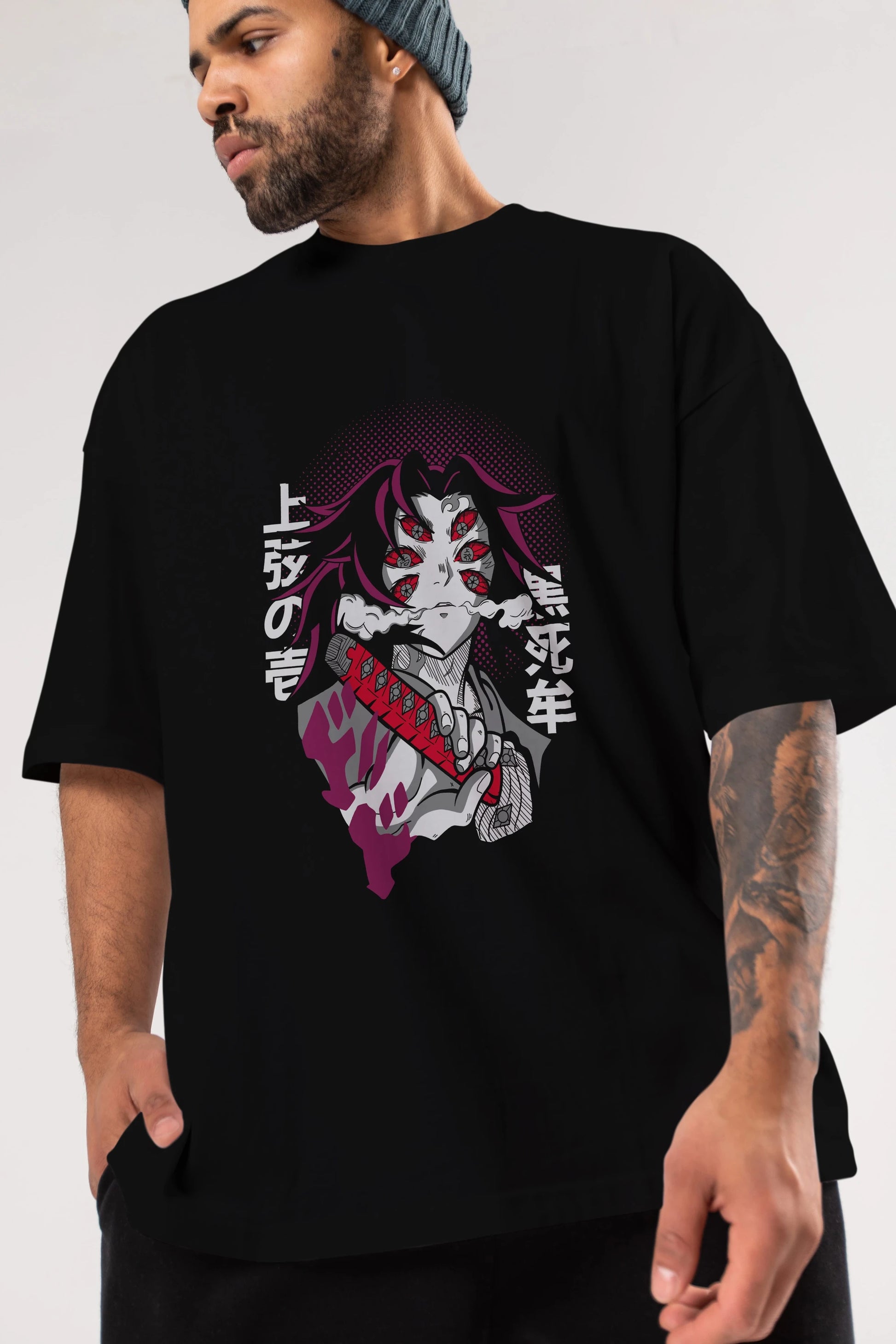 Kokushibo Anime Ön Baskılı Oversize t-shirt %100 pamuk Erkek Kadın Unisex