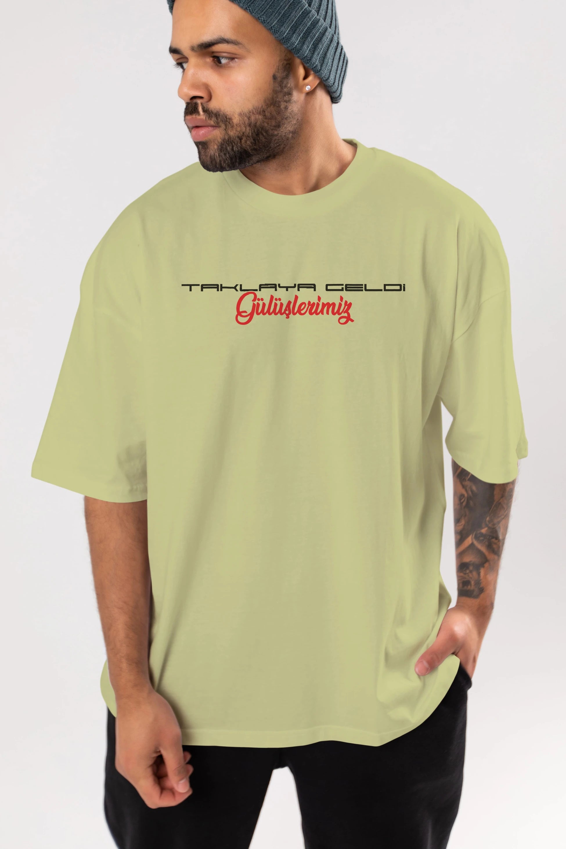 Taklaya Geldi Gülüşlerimiz Ön Baskılı Oversize t-shirt %100 pamuk Erkek Kadın Unisex