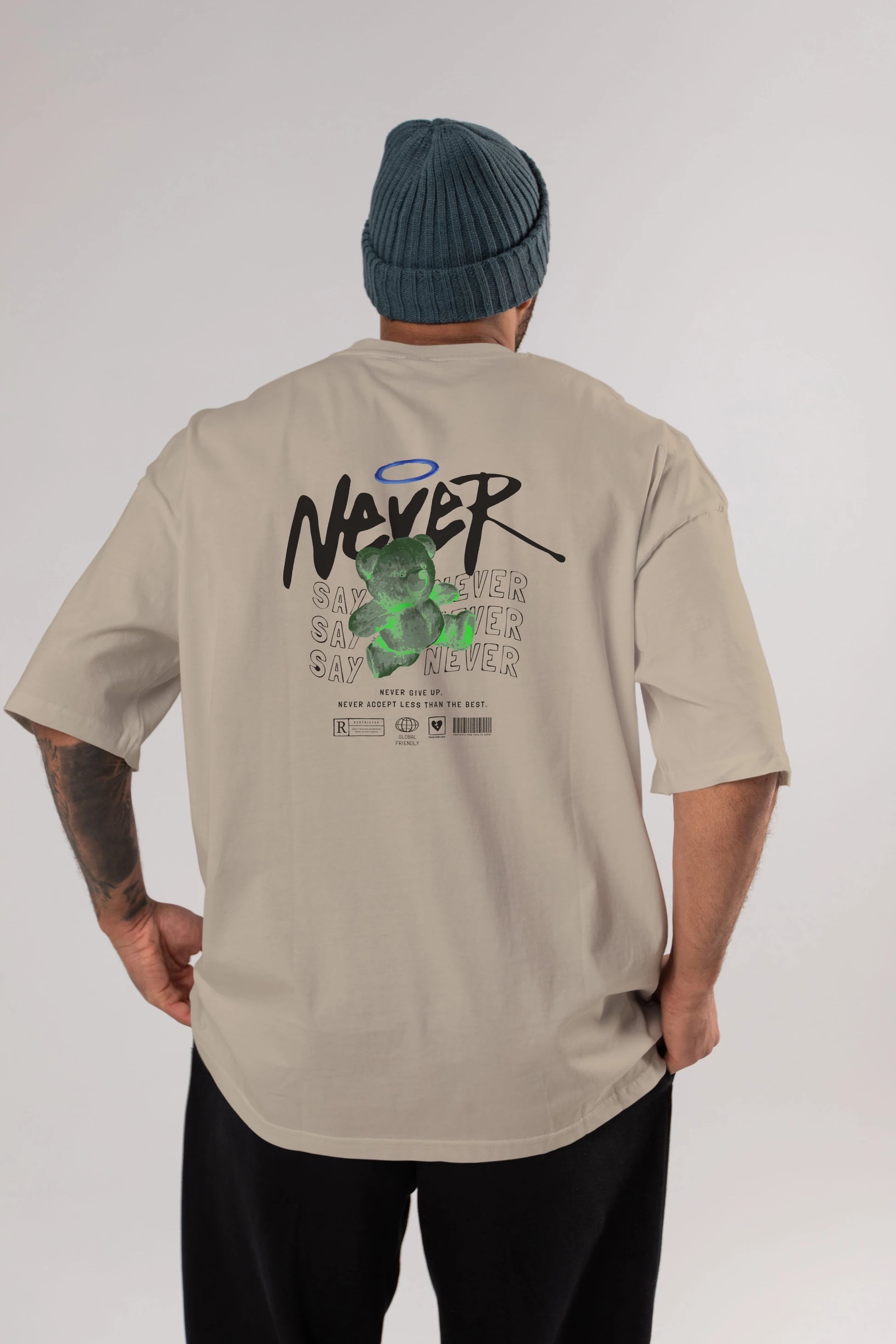 Teddy Bear Never Arka Baskılı Oversize t-shirt Erkek Kadın Unisex