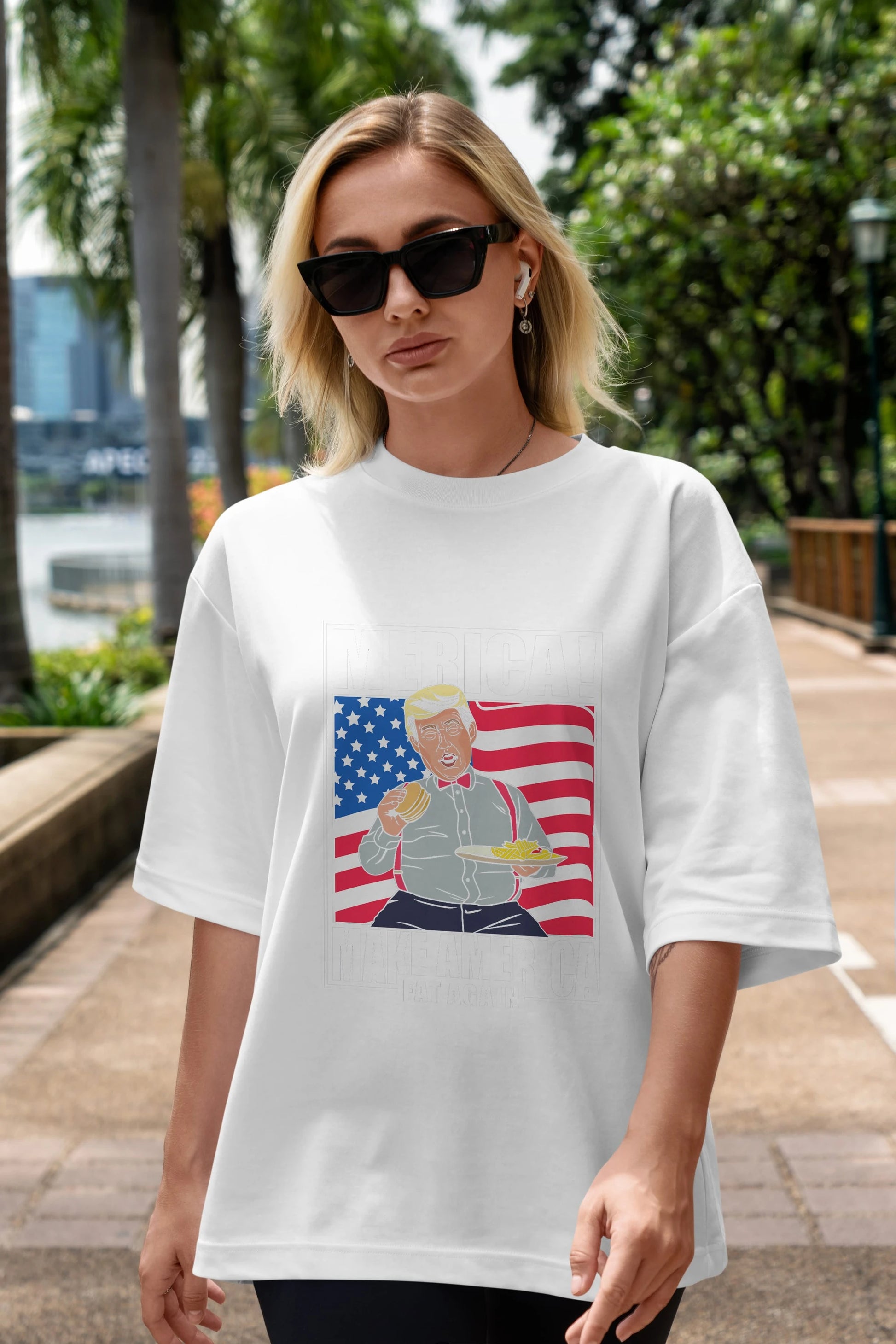 Trump Burger Ön Baskılı Oversize t-shirt Erkek Kadın Unisex %100 Pamuk tişort