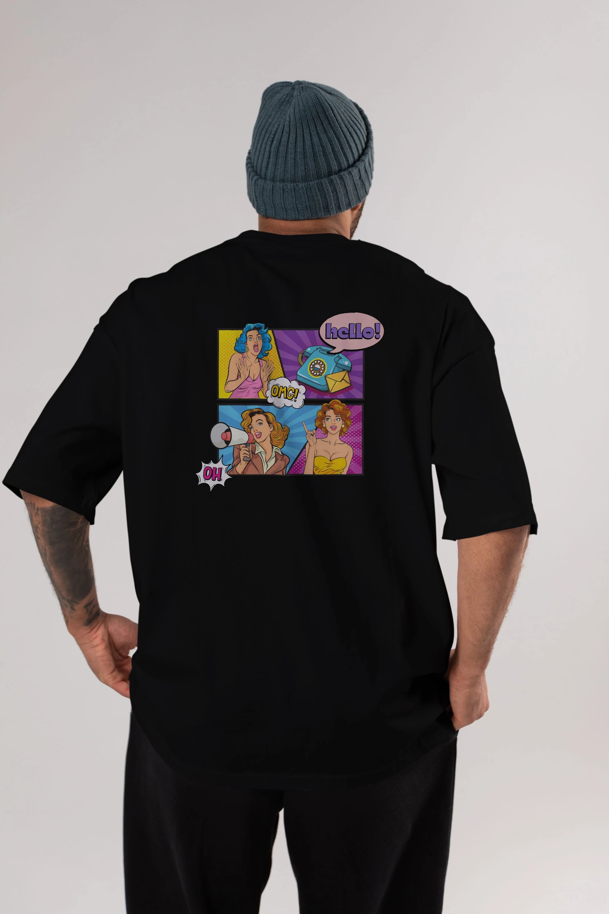Hello OMG Arka Baskılı Oversize t-shirt Erkek Kadın Unisex