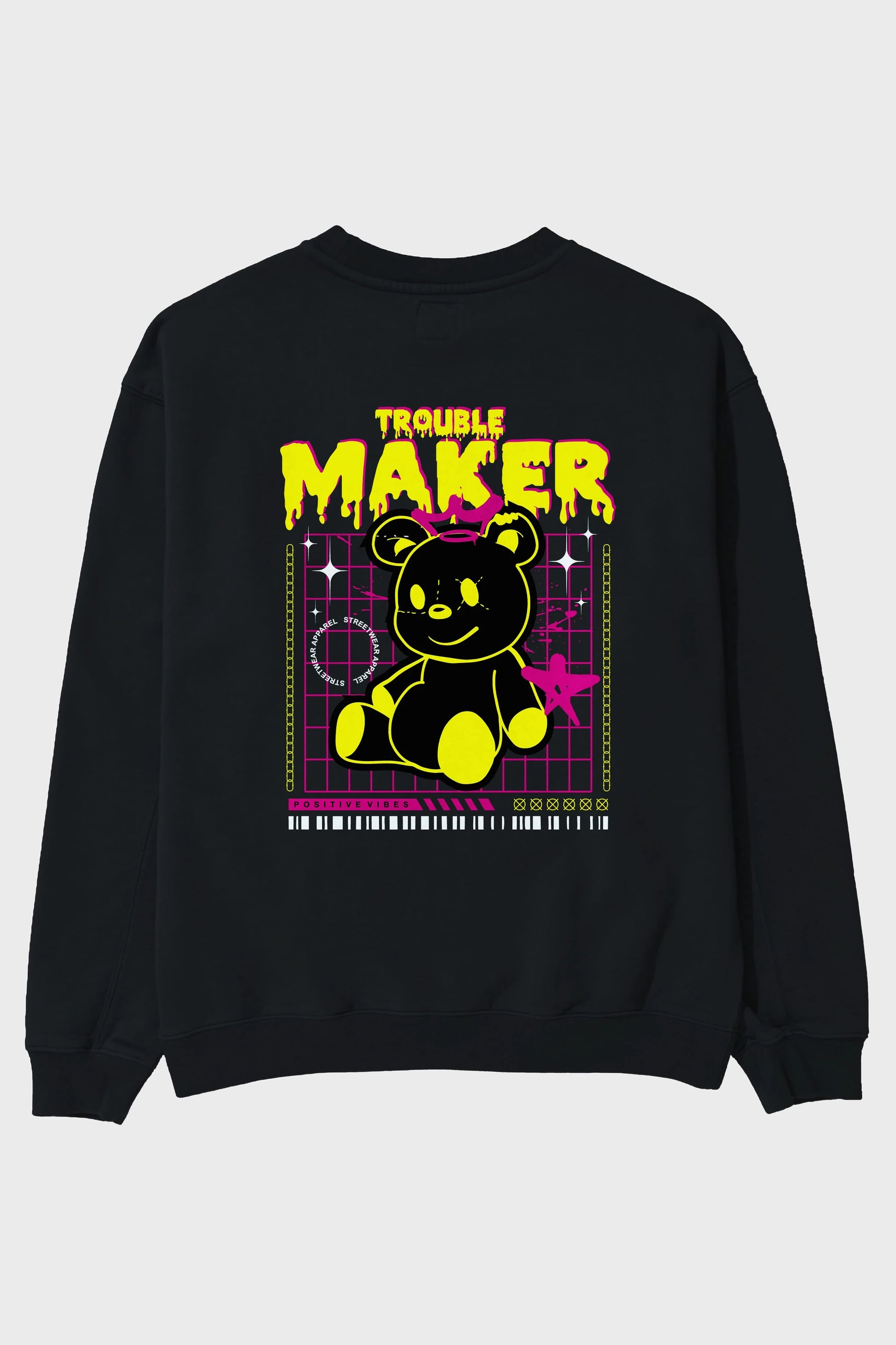 Teddy Bear Trouble Maker Arka Baskılı Oversize Sweatshirt Erkek Kadın Unisex