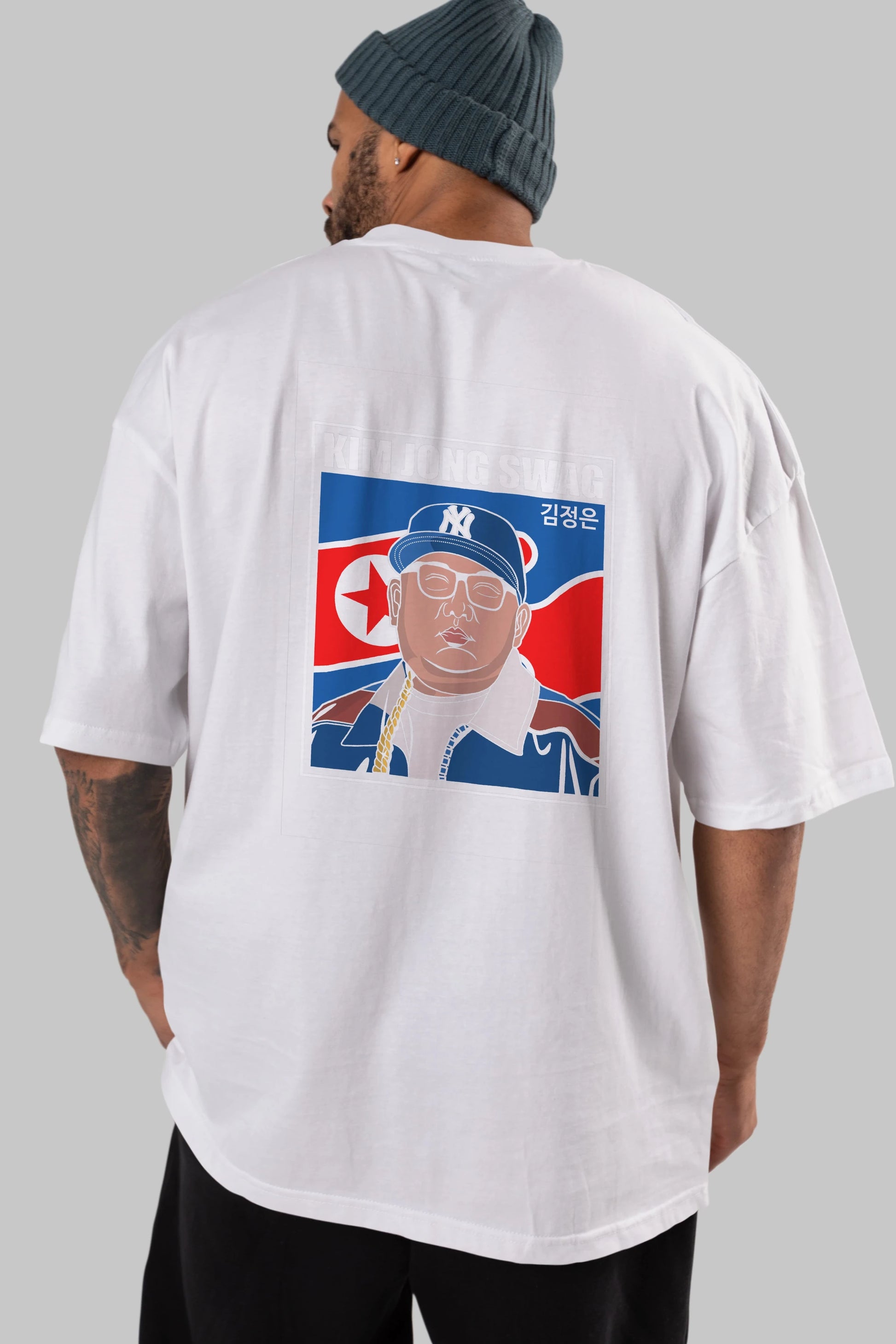 King Jong Swag Arka Baskılı Oversize t-shirt Erkek Kadın Unisex %100 Pamuk tişort