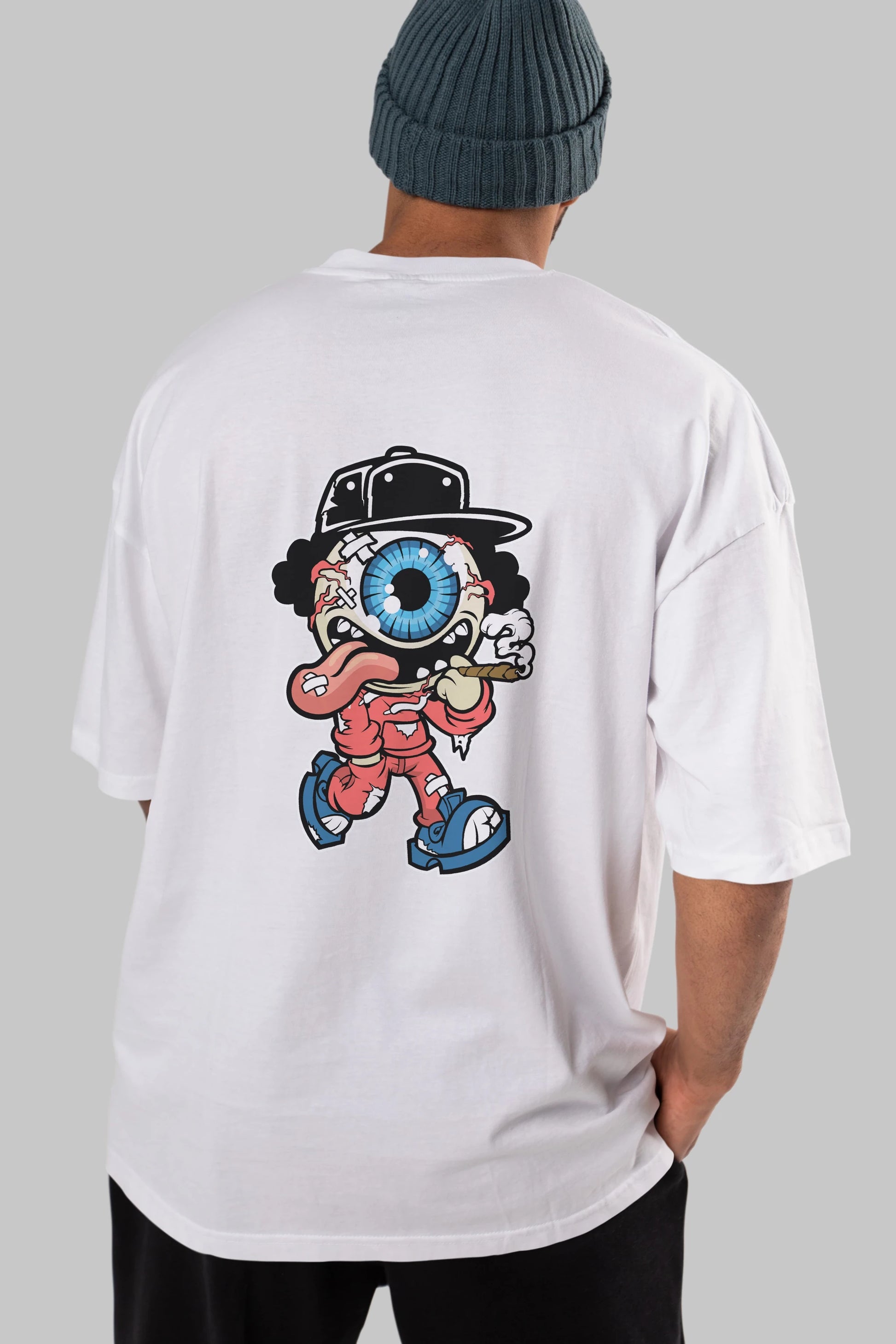 Eyeball Monster Arka Baskılı Oversize t-shirt Erkek Kadın Unisex %100 Pamuk tişort