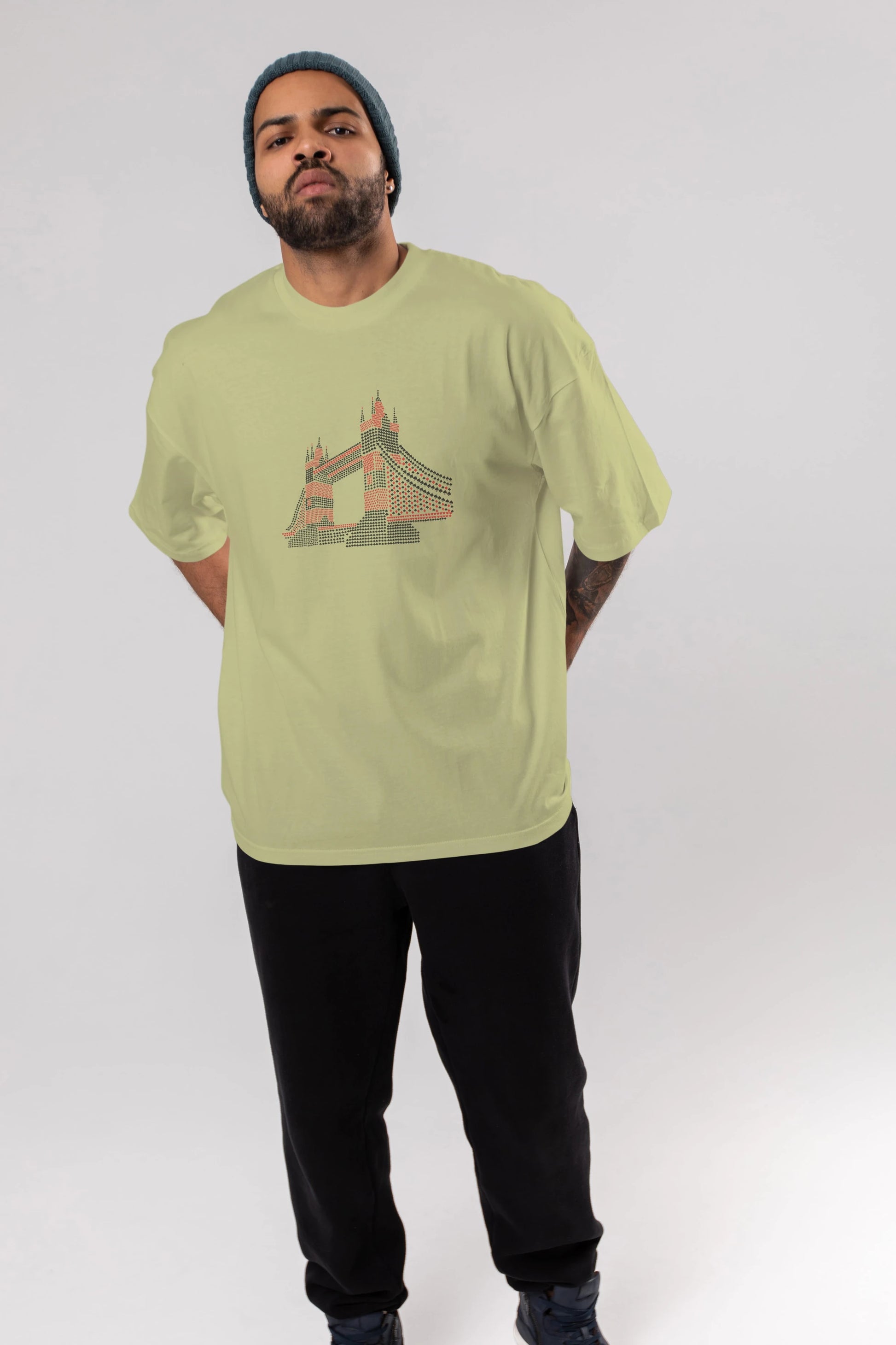 The Bridge Ön Baskılı Oversize t-shirt %100 pamuk Erkek Kadın Unisex