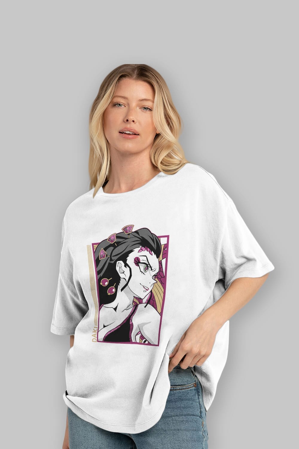 Daki DEMION SLAYER Anime Ön Baskılı Oversize t-shirt %100 pamuk Erkek Kadın Unisex