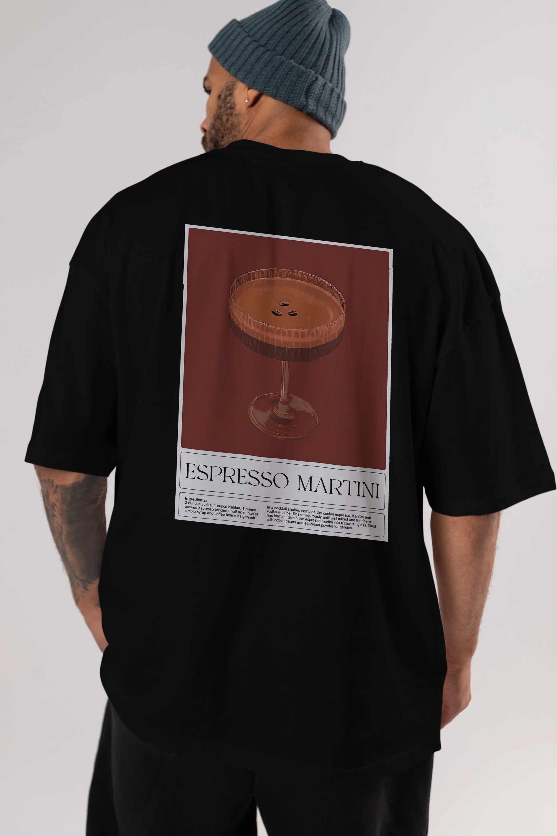 Espresso Martini Arka Baskılı Oversize t-shirt Erkek Kadın Unisex %100 Pamuk Bisiklet Yaka tişort