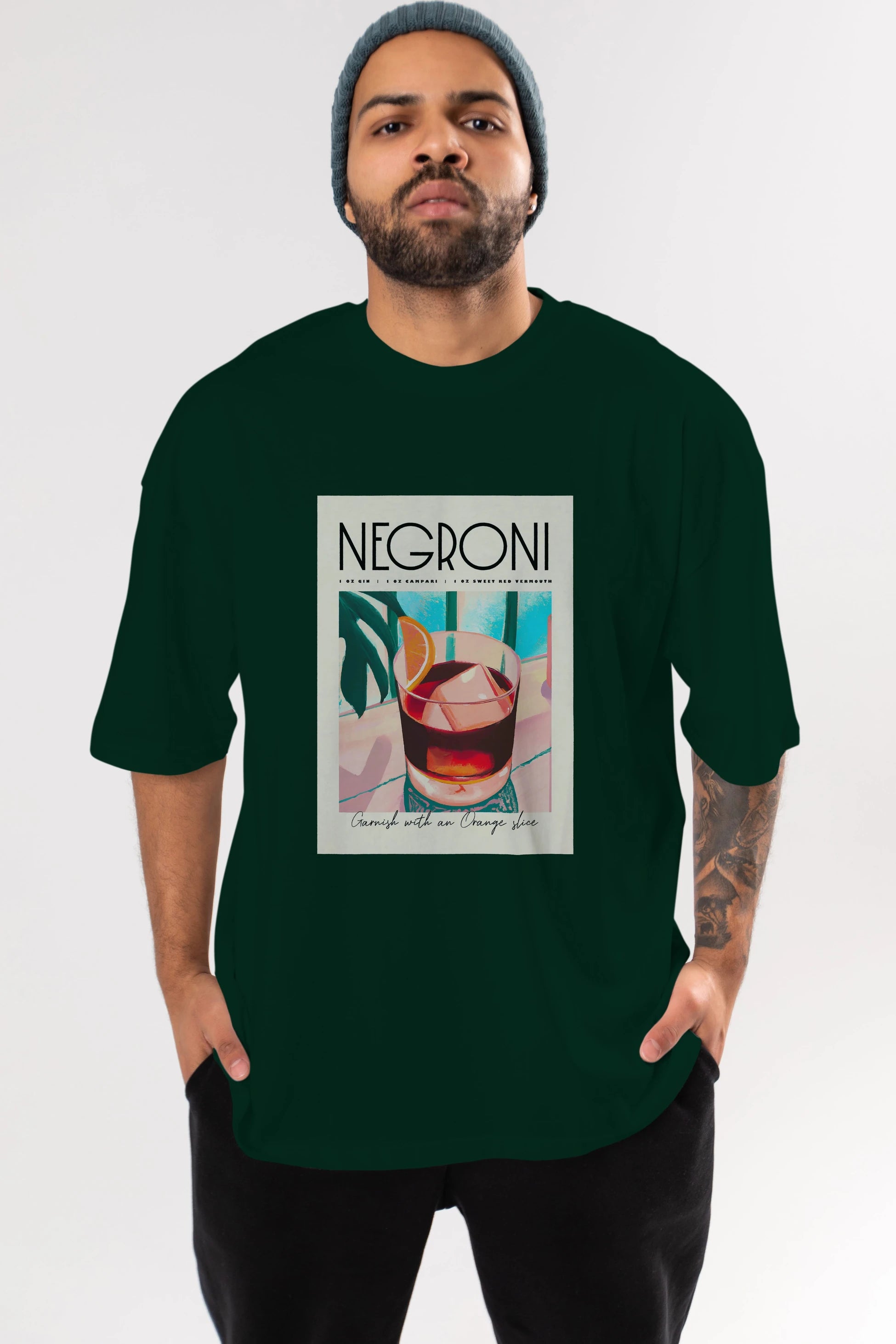 Negroni 4 Ön Baskılı Oversize t-shirt Erkek Kadın Unisex %100 Pamuk Bisiklet Yaka tişort