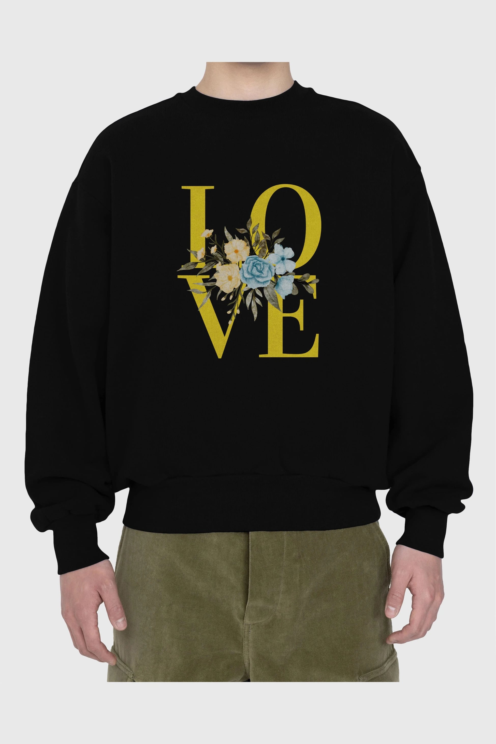 Love Flower Ön Baskılı Oversize Sweatshirt Erkek Kadın Unisex