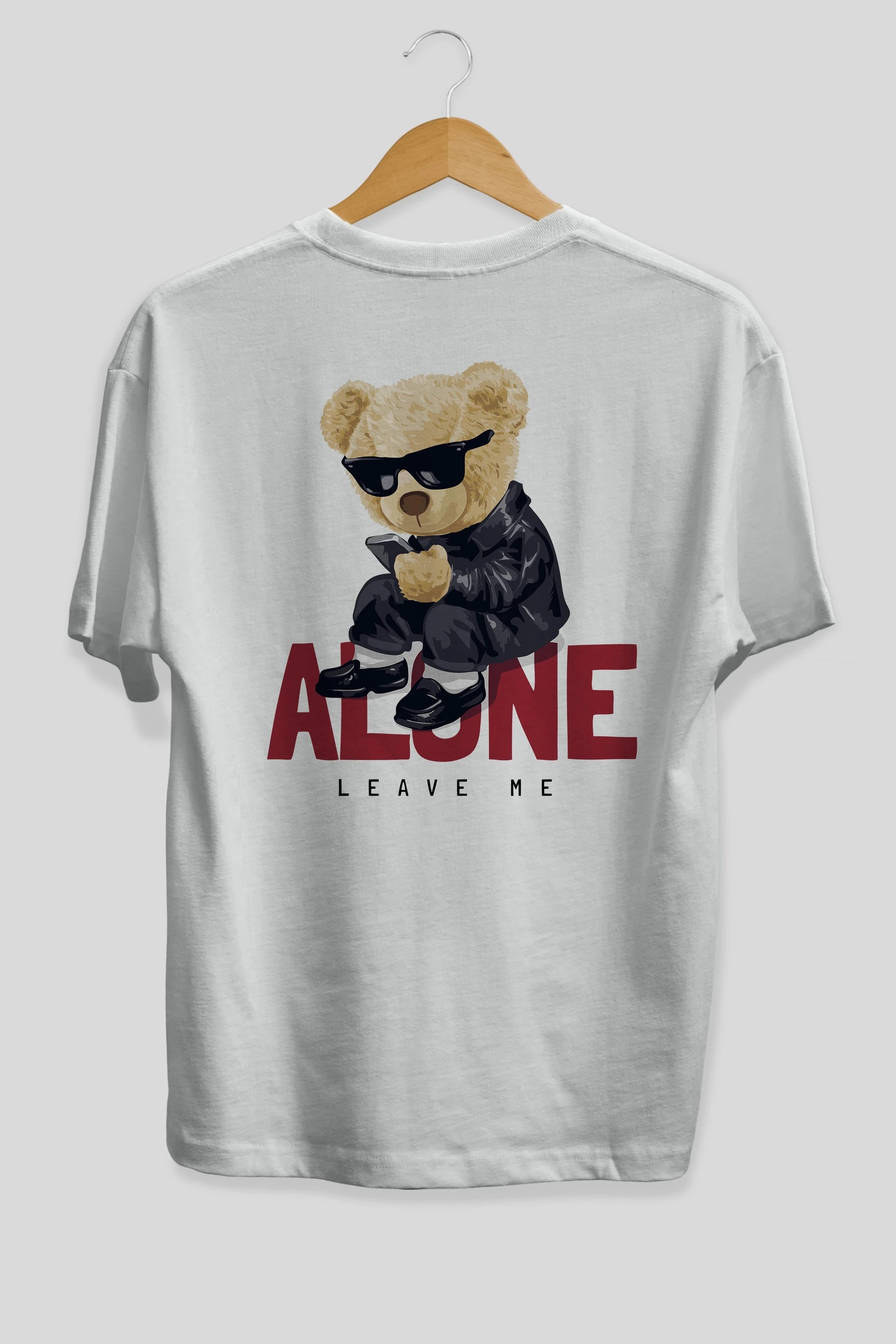 Teddy Bear Alone Arka Baskılı Oversize t-shirt Erkek Kadın Unisex %100 Pamuk