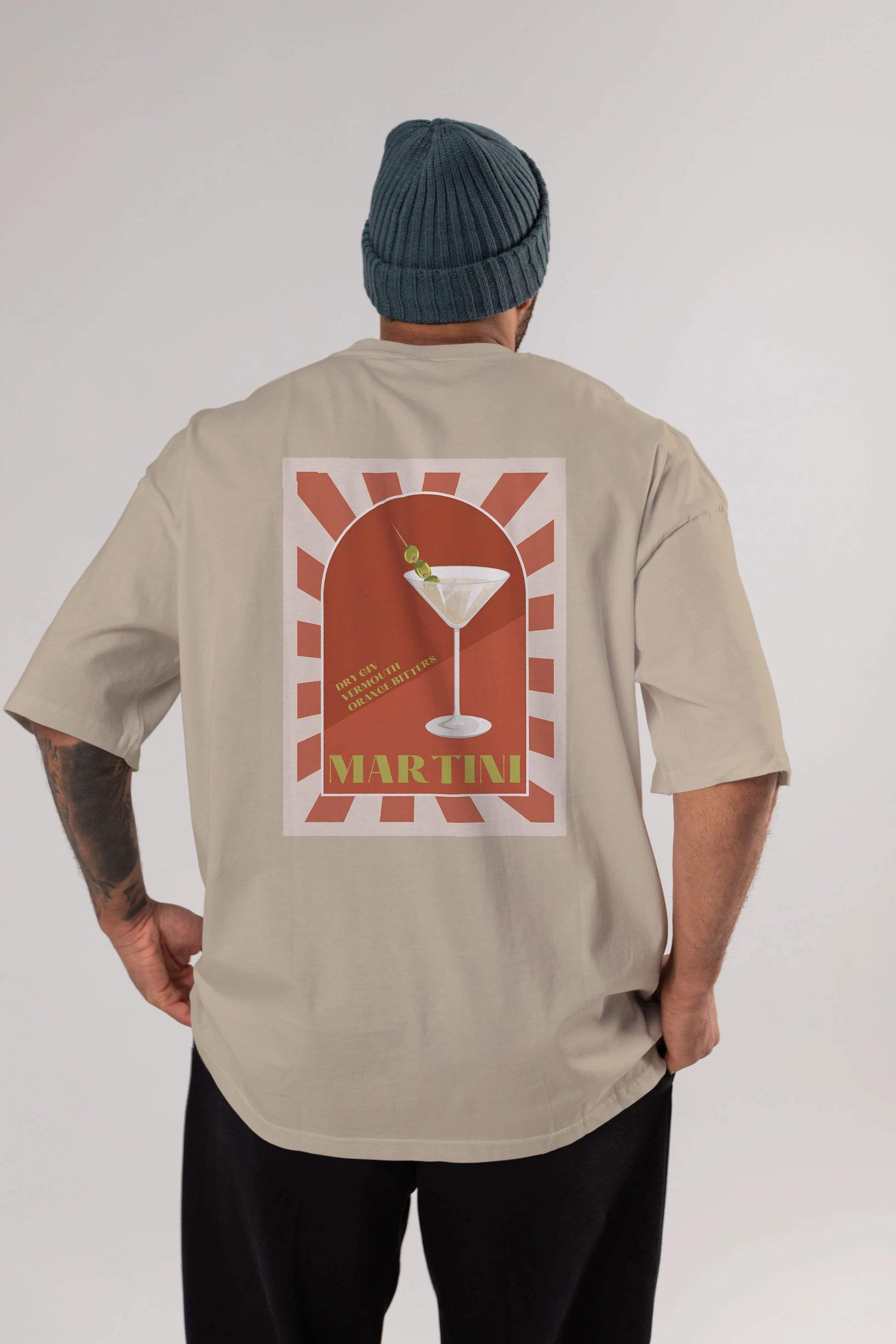 Martini 2 Arka Baskılı Oversize t-shirt Erkek Kadın Unisex %100 Pamuk Bisiklet Yaka tişort