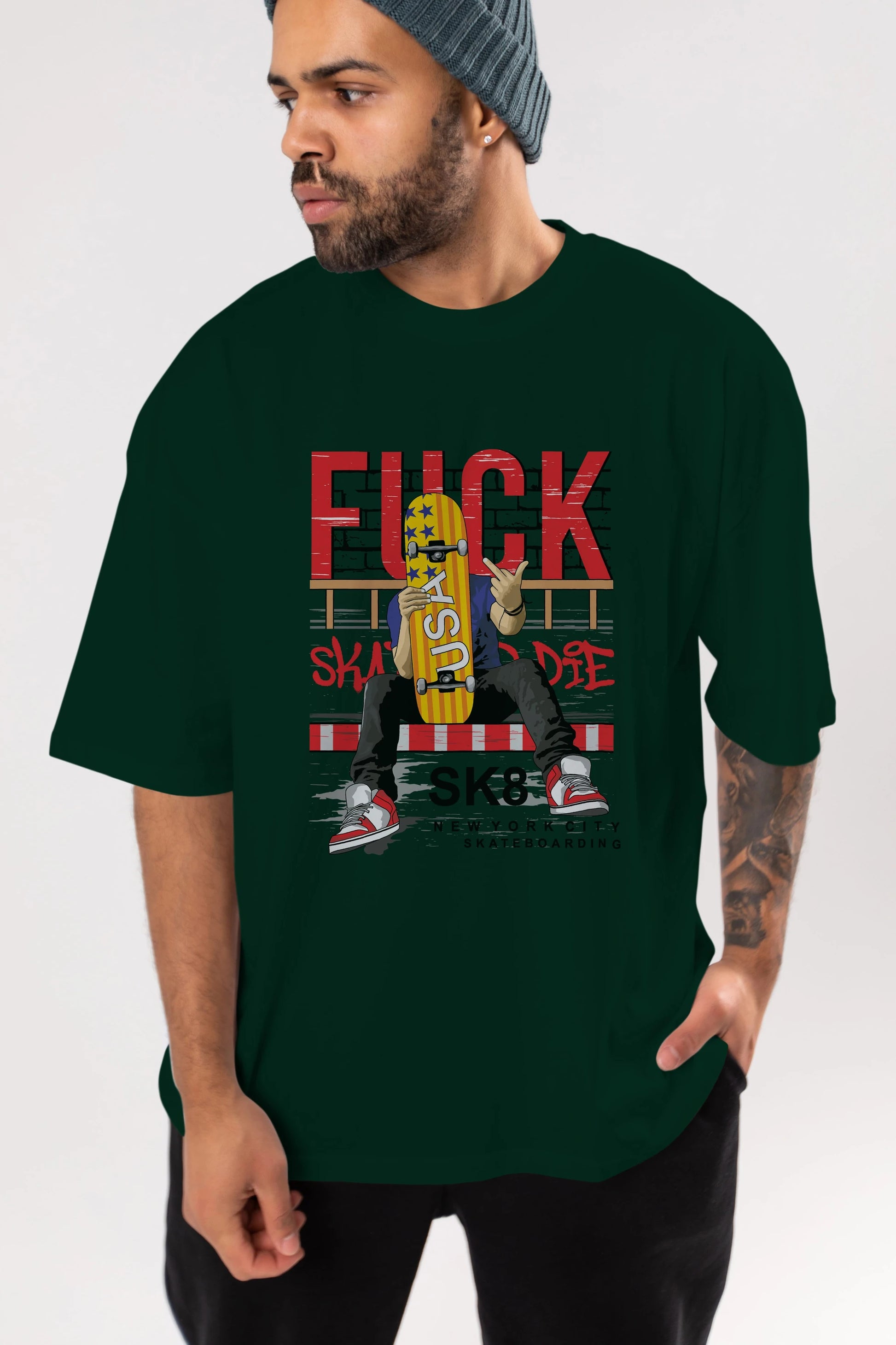 Skate or Die Ön Baskılı Oversize t-shirt Erkek Kadın Unisex