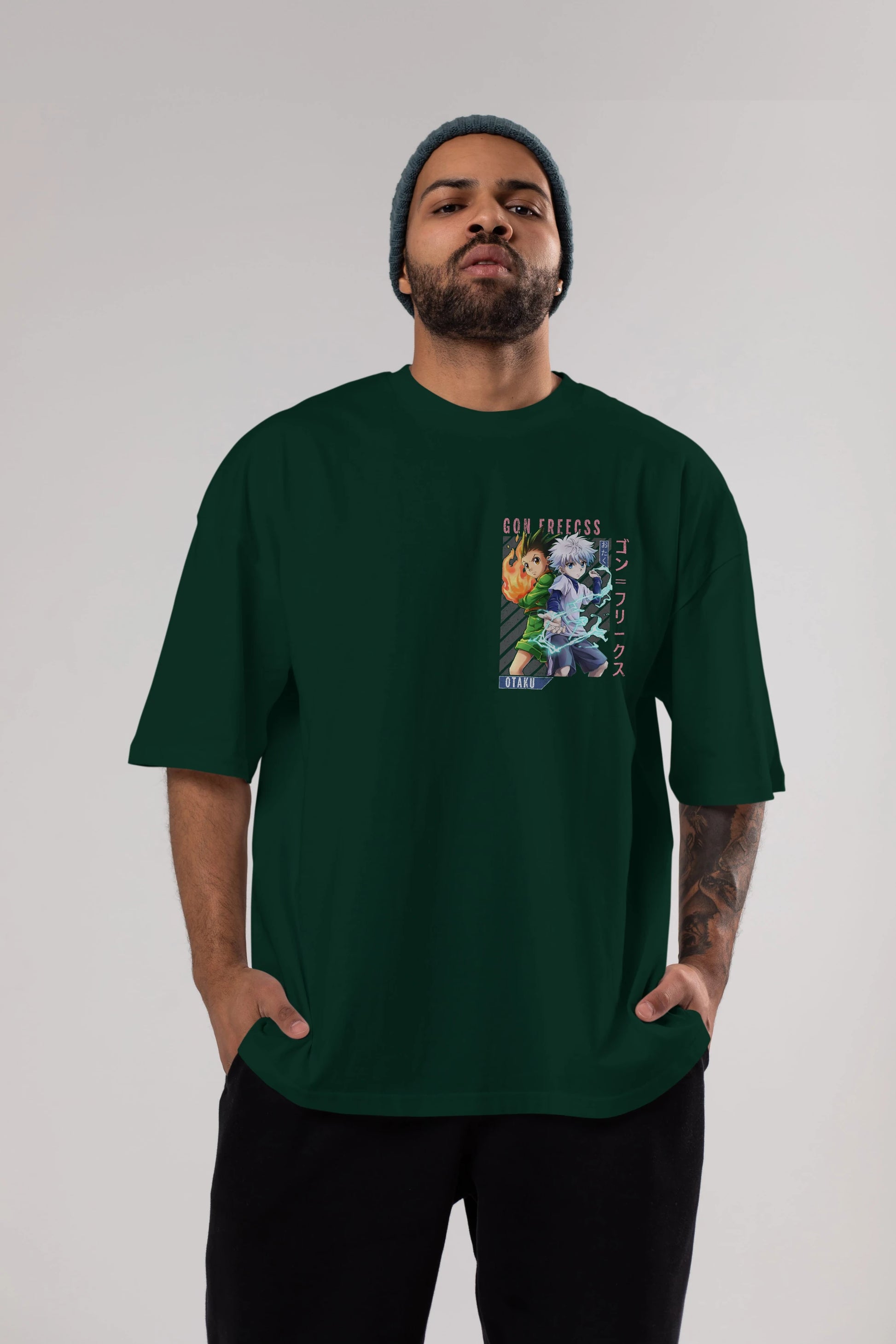 Gon Freecss HUNTER X HUNTER 1 Ön Sol Baskılı Oversize t-shirt Erkek Kadın Unisex %100 Pamuk Bisiklet Yaka tişort