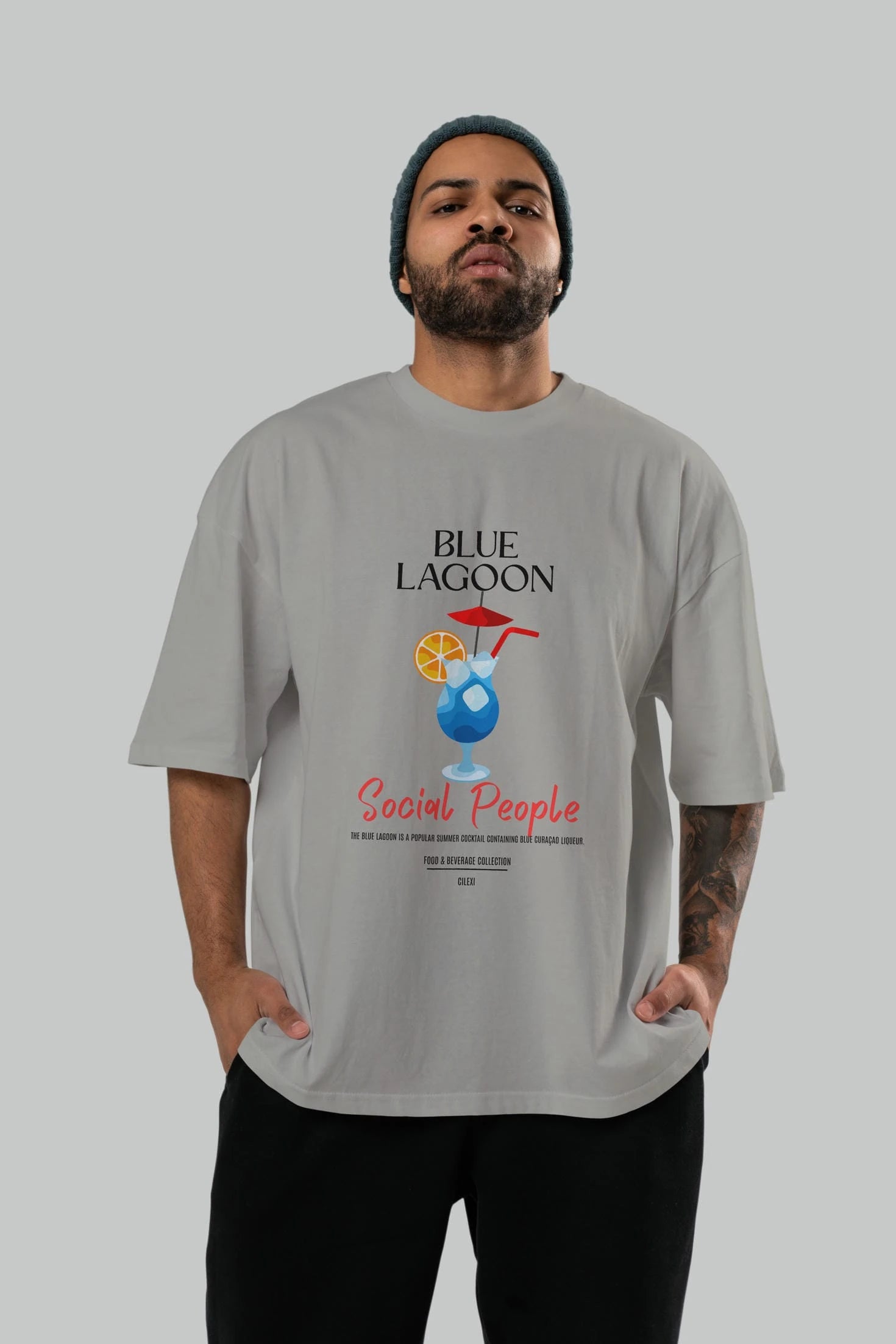 Blue Lagoon Kokteyl Serisi ön Baskılı Oversize t-shirt Erkek Kadın %100 Pamuk Bisiklet Yaka tişort