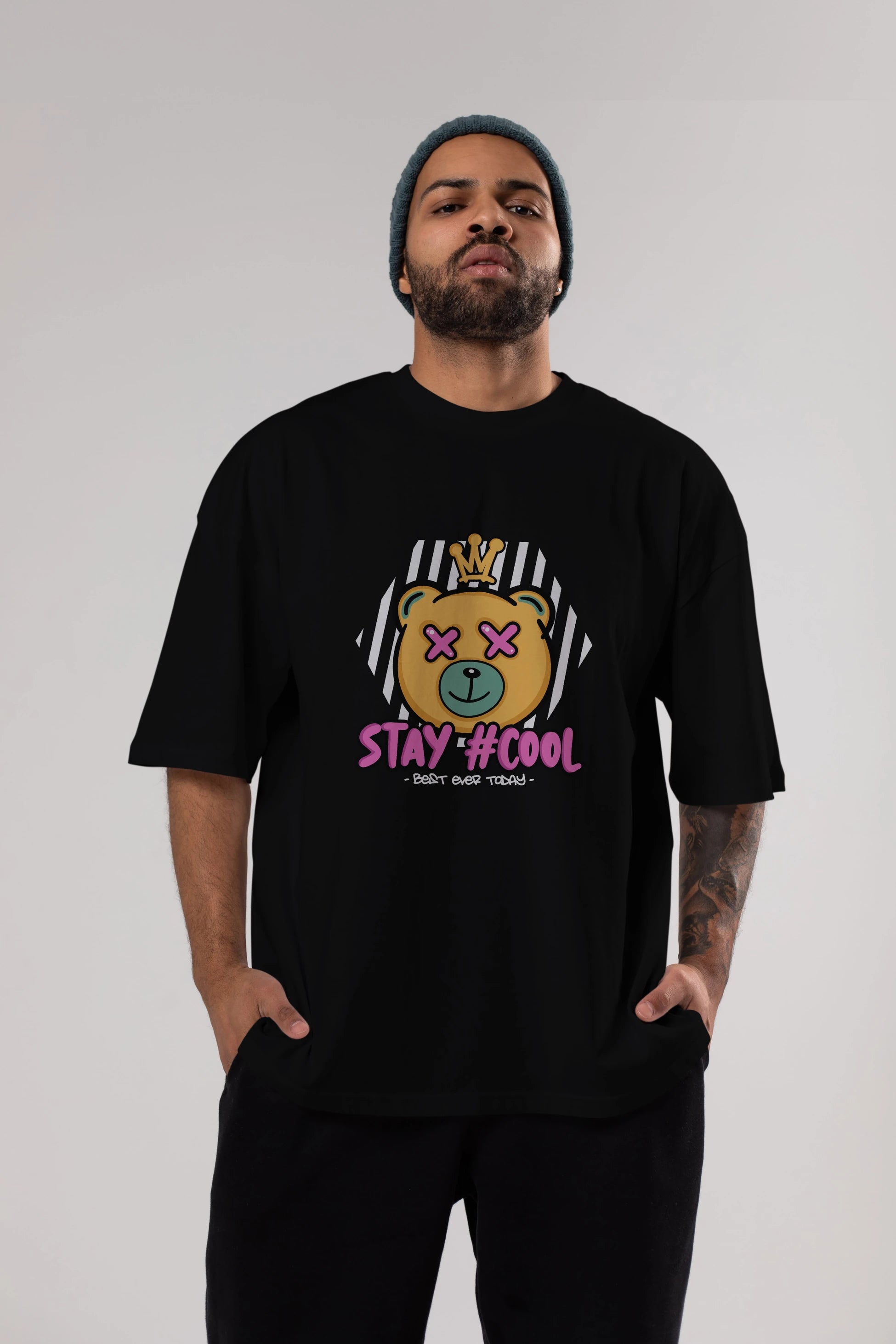 Stay Cool Bear Ön Baskılı Oversize t-shirt Erkek Kadın Unisex