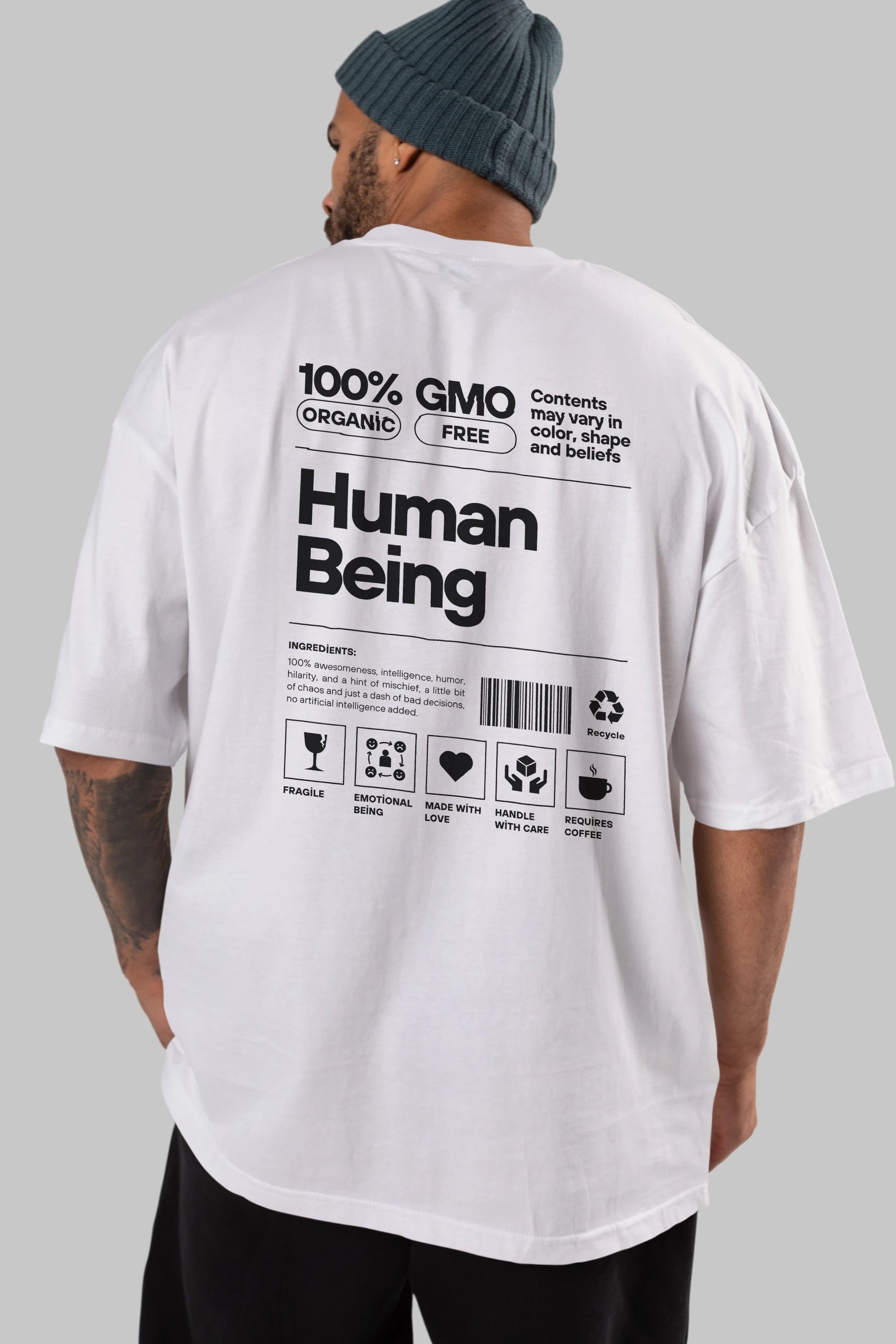 Human Being Arka Baskılı Oversize t-shirt Erkek Kadın Unisex