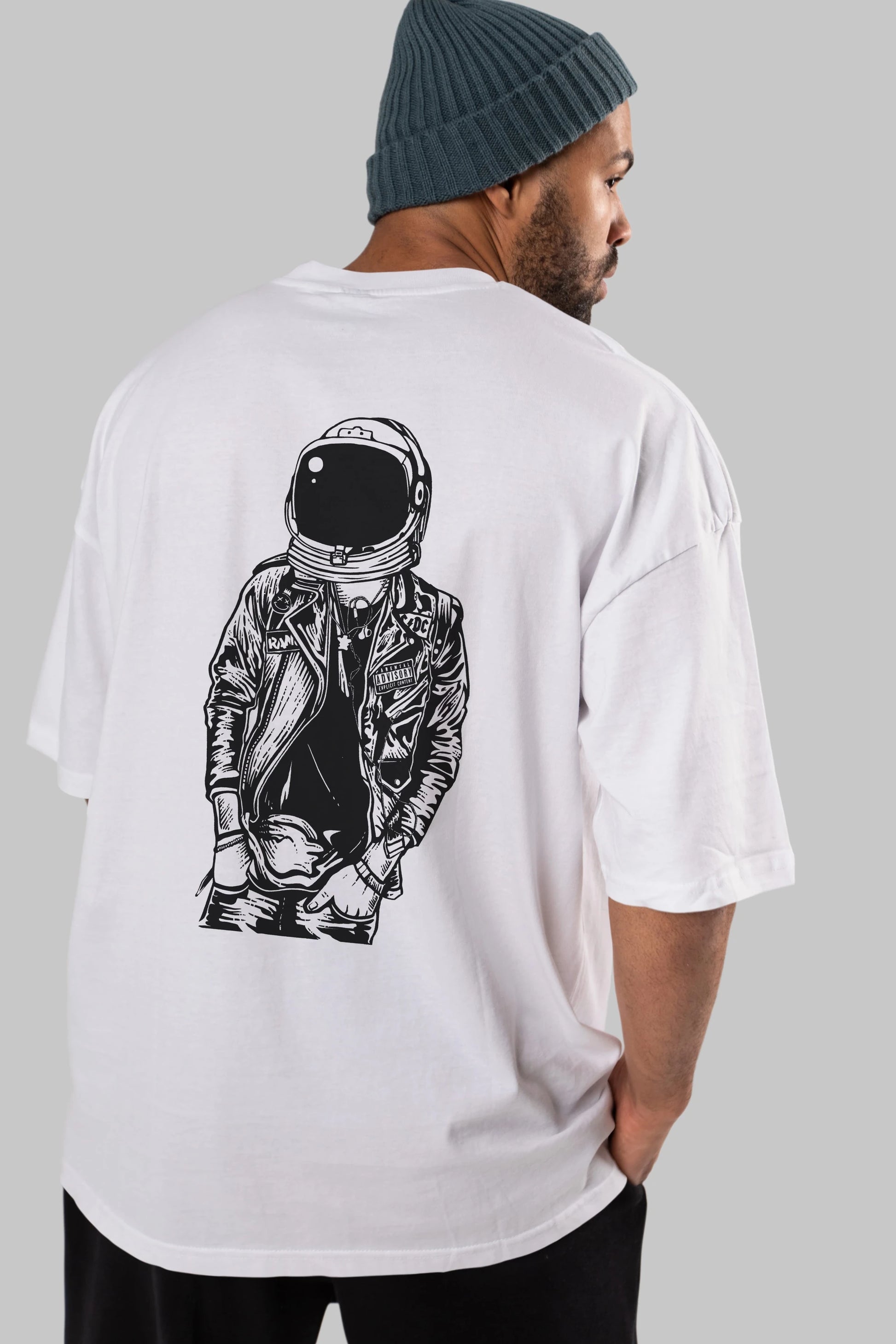 Astronaut Punkster Arka Baskılı Oversize t-shirt Erkek Kadın Unisex %100 Pamuk
