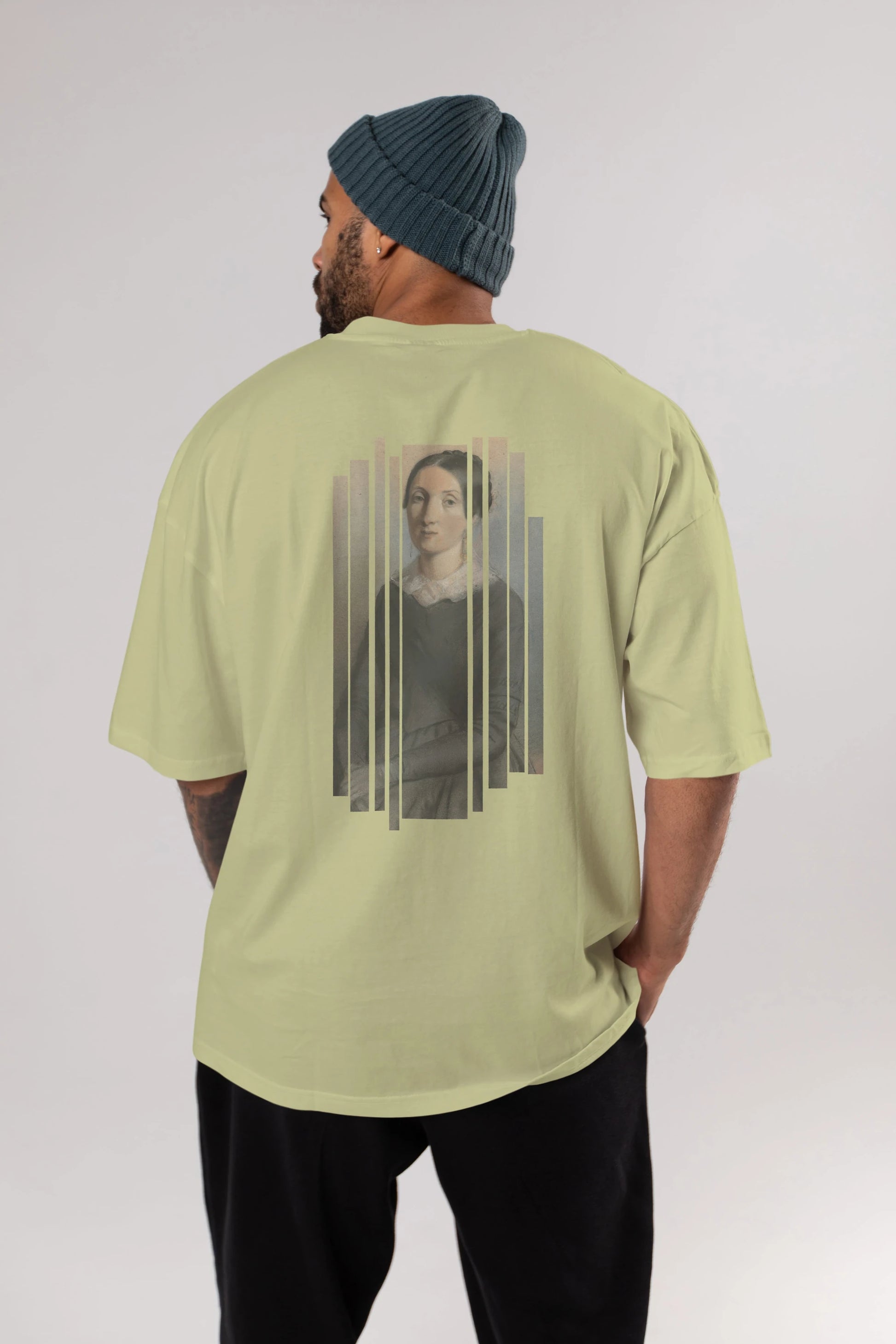 Retro Portre Arka Baskılı Oversize t-shirt Erkek Kadın Unisex