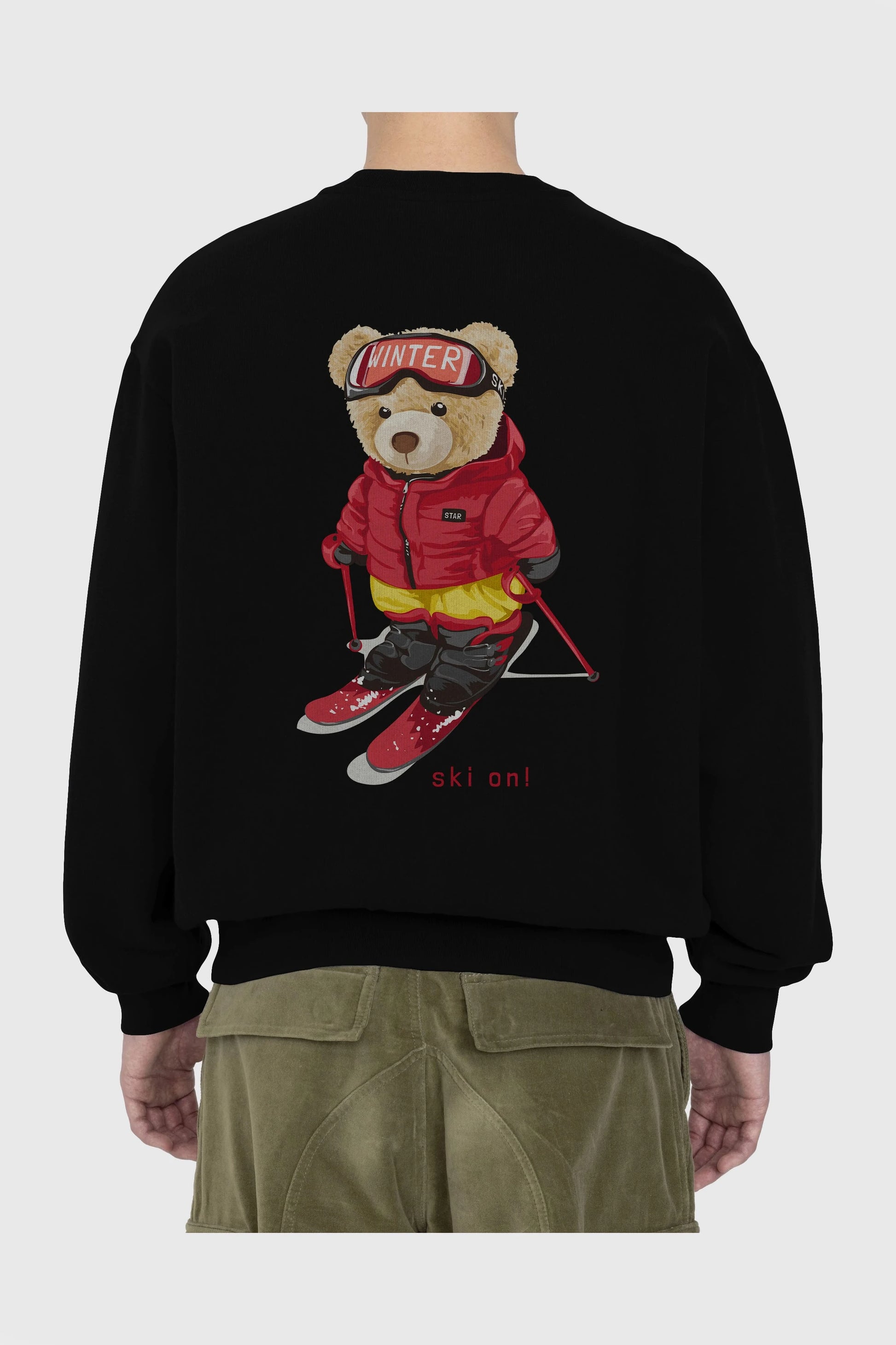 Teddy Bear Ski On Arka Baskılı Oversize Sweatshirt Erkek Kadın Unisex