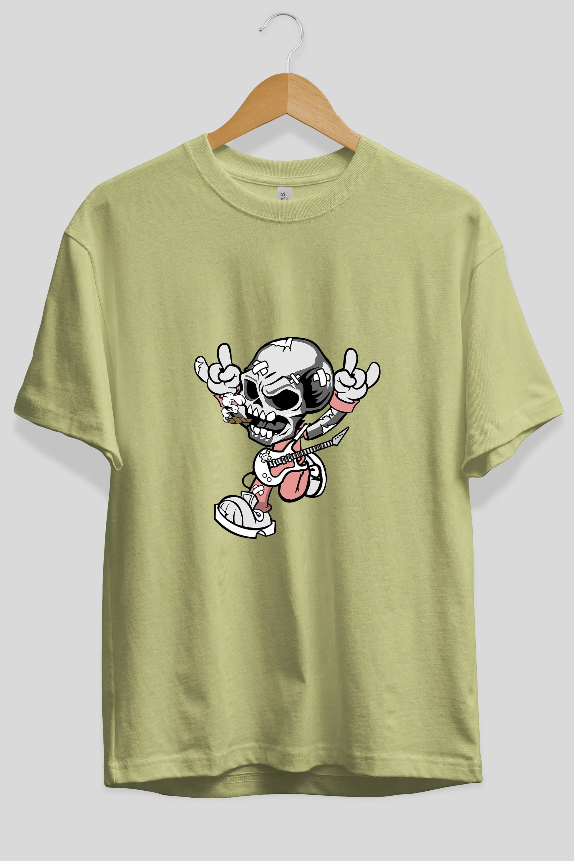 Skull Metal Sign Ön Baskılı Oversize t-shirt Erkek Kadın Unisex %100 Pamuk tişort