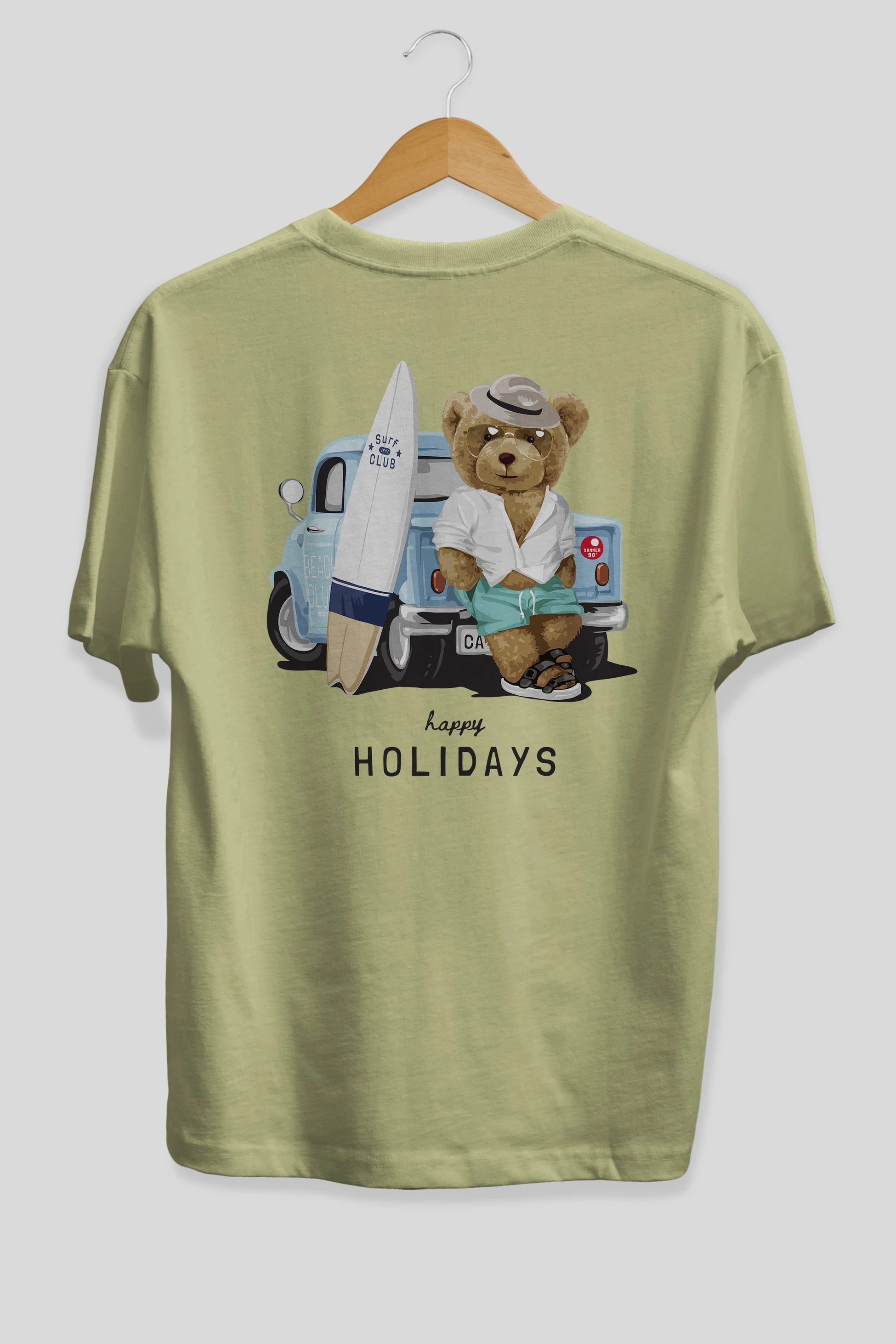 Teddy Bear Surf Club Arka Baskılı Oversize t-shirt Erkek Kadın Unisex %100 Pamuk