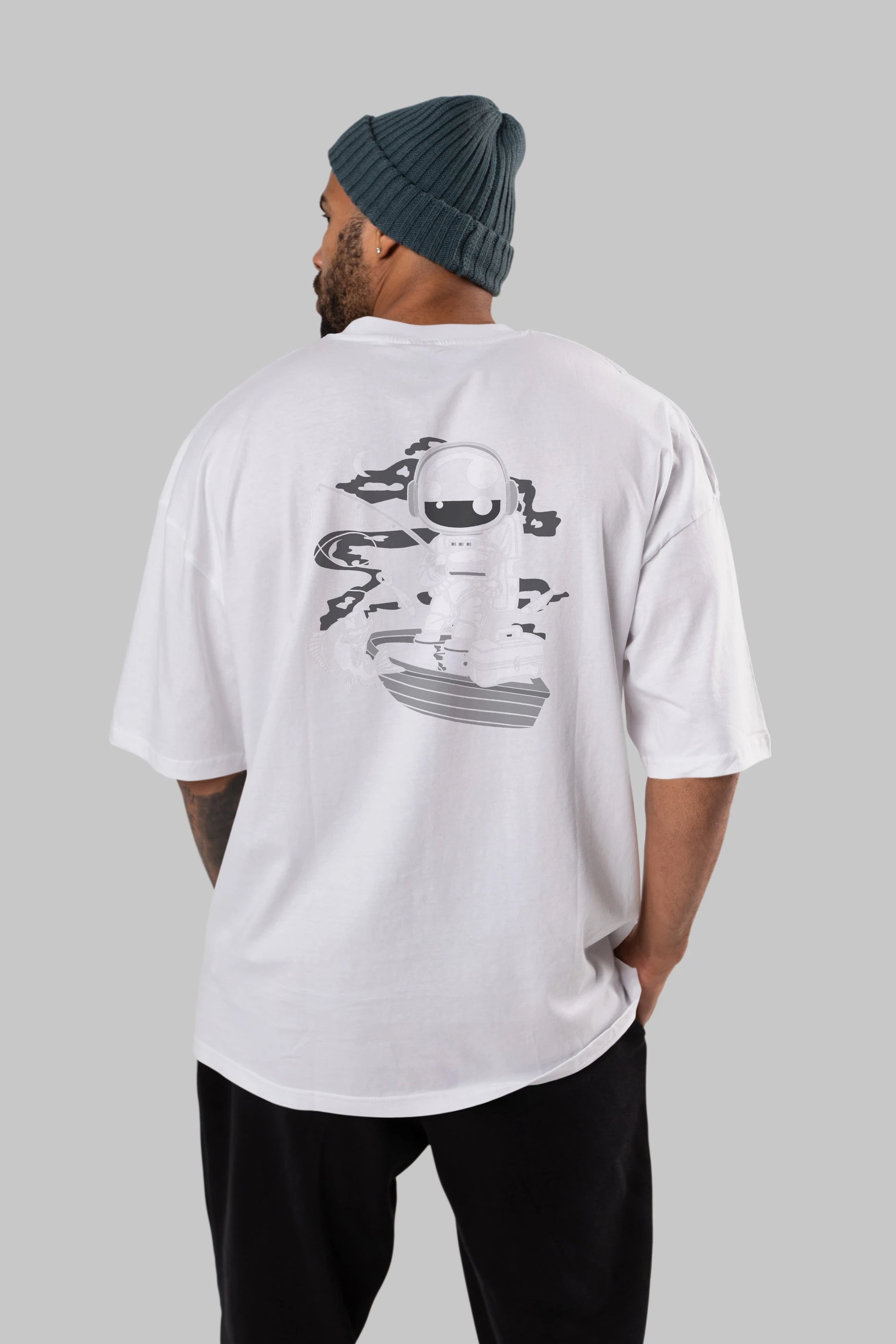 Astronaut Fisherman Arka Baskılı Oversize t-shirt Erkek Kadın Unisex