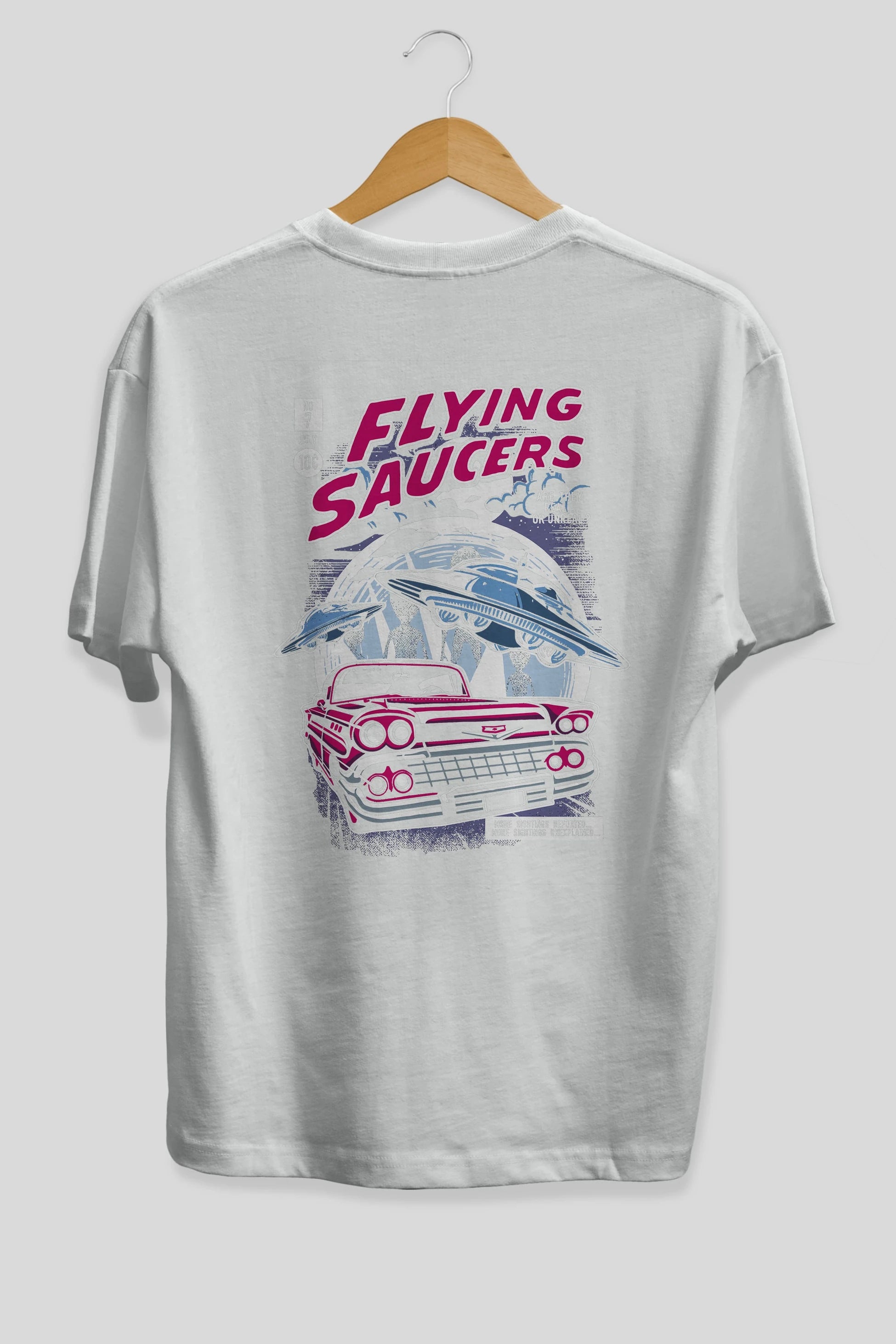 Flying Saucers Arka Baskılı Oversize t-shirt Erkek Kadın Unisex %100 Pamuk