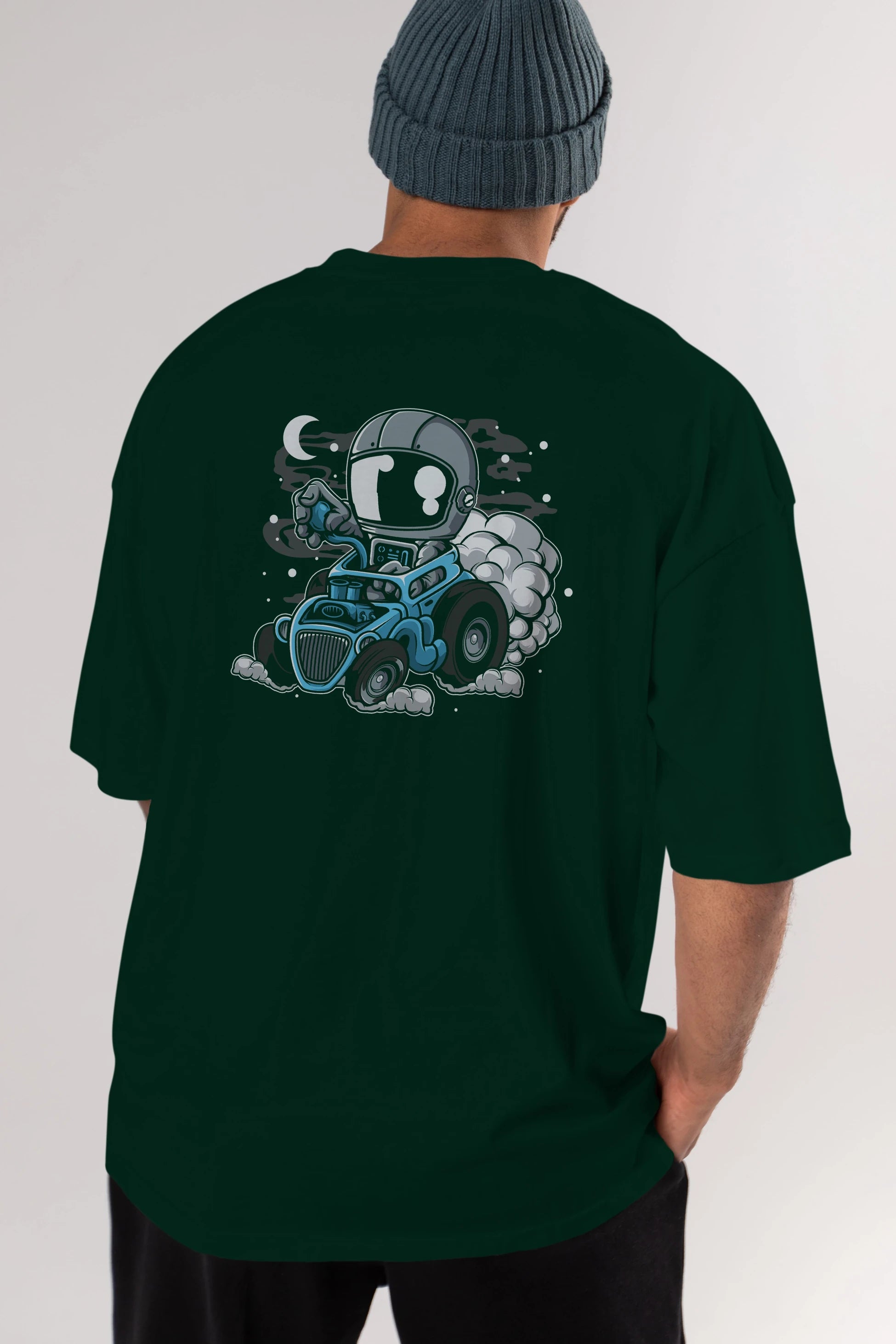 Astronaut Hotrod Arka Baskılı Oversize t-shirt Erkek Kadın Unisex