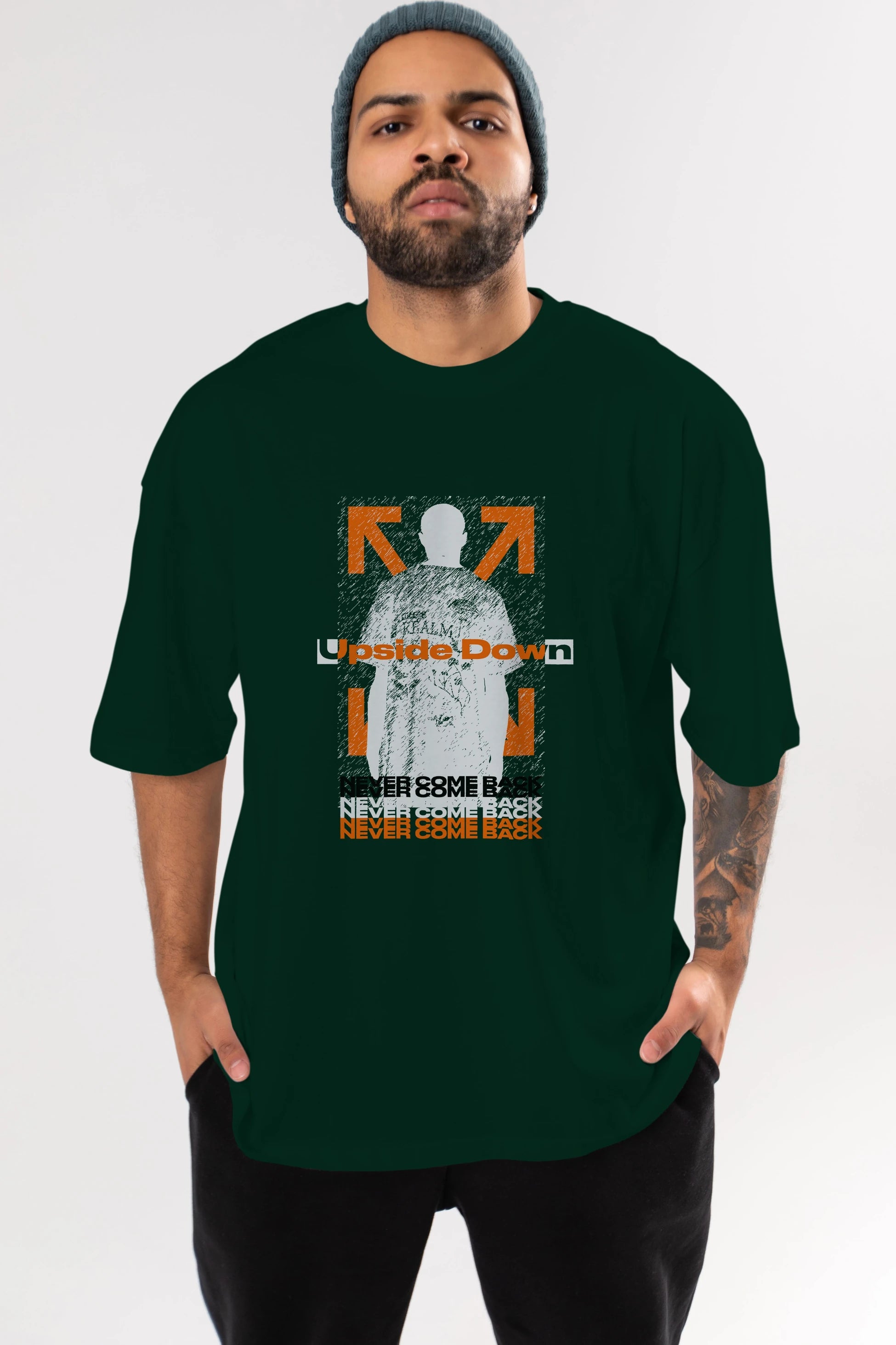 Upside Down Ön Baskılı Oversize t-shirt Erkek Kadın Unisex