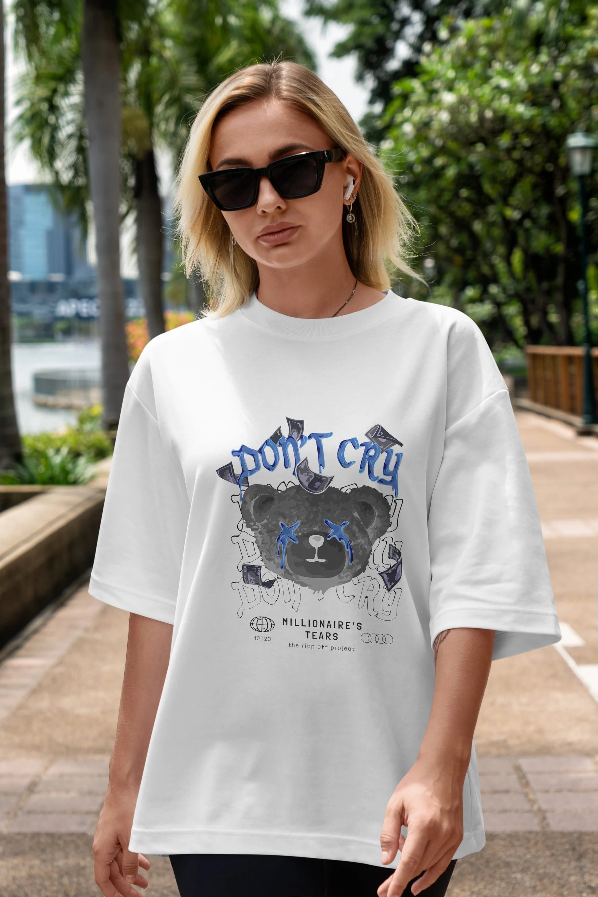 Dont Cry Bear Ön Baskılı Oversize t-shirt Erkek Kadın Unisex