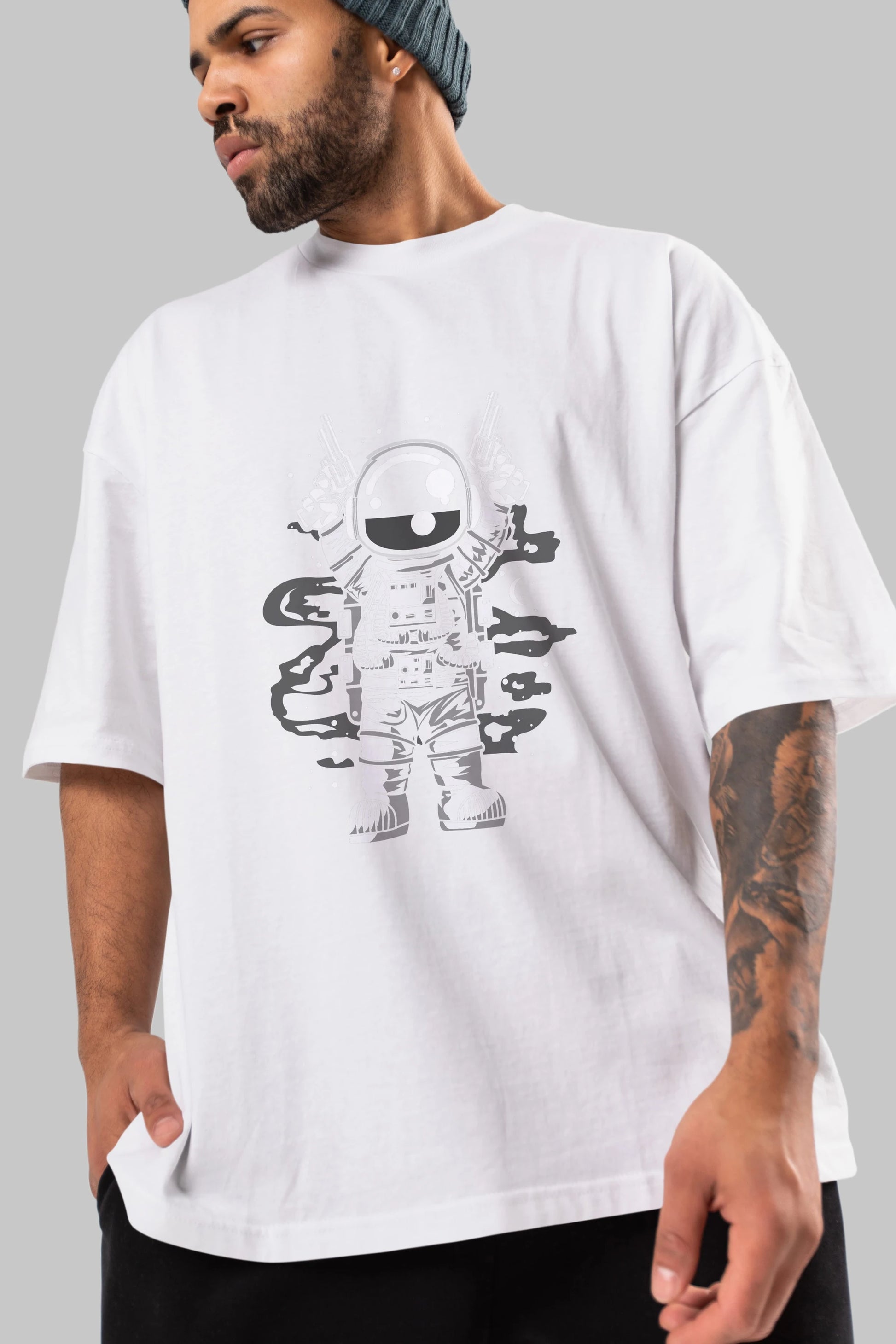 Astronaut Gun Ön Baskılı Oversize t-shirt Erkek Kadın Unisex