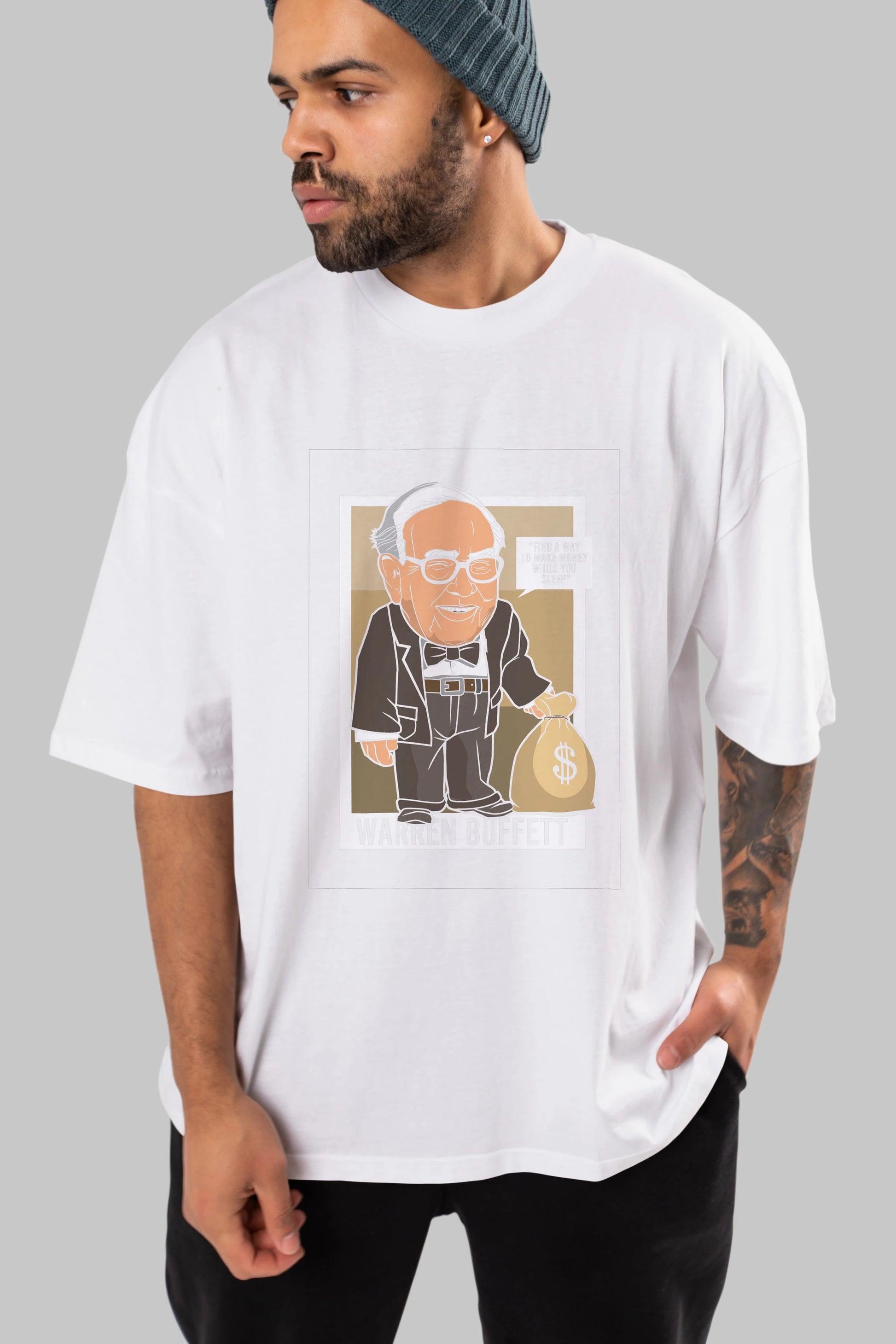 Warren Buffet Up Carl Ön Baskılı Oversize t-shirt Erkek Kadın Unisex %100 Pamuk tişort