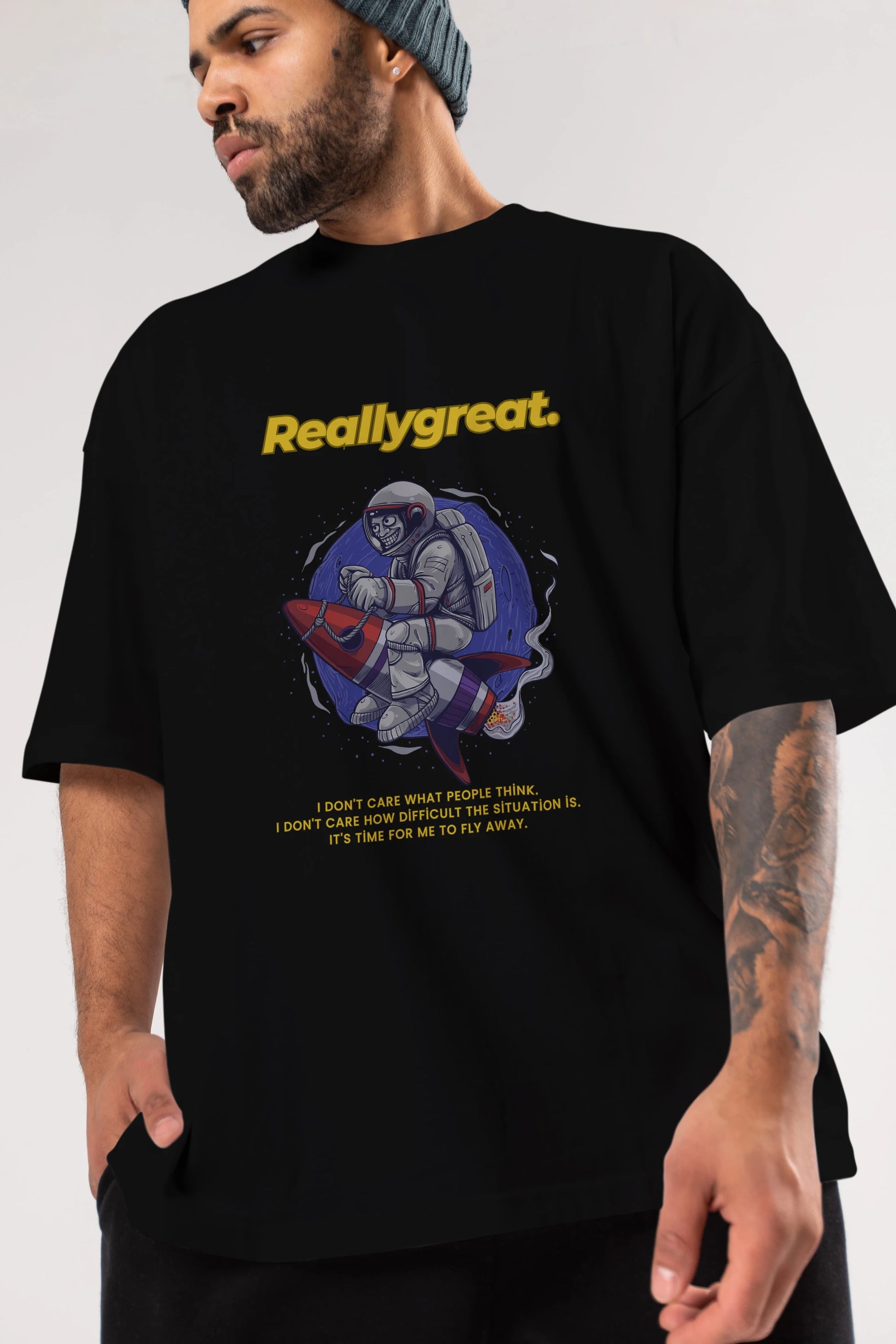 Reallygreat Astronaut Ön Baskılı Oversize t-shirt Erkek Kadın Unisex
