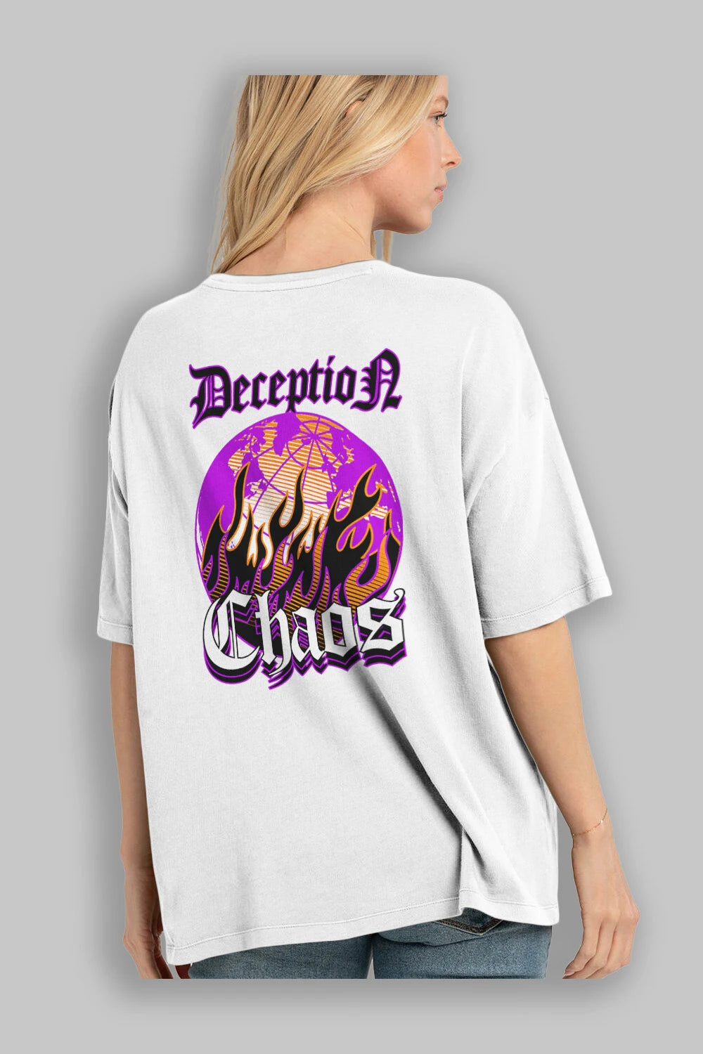 Deception Chaos Arka Baskılı Oversize t-shirt Erkek Kadın Unisex