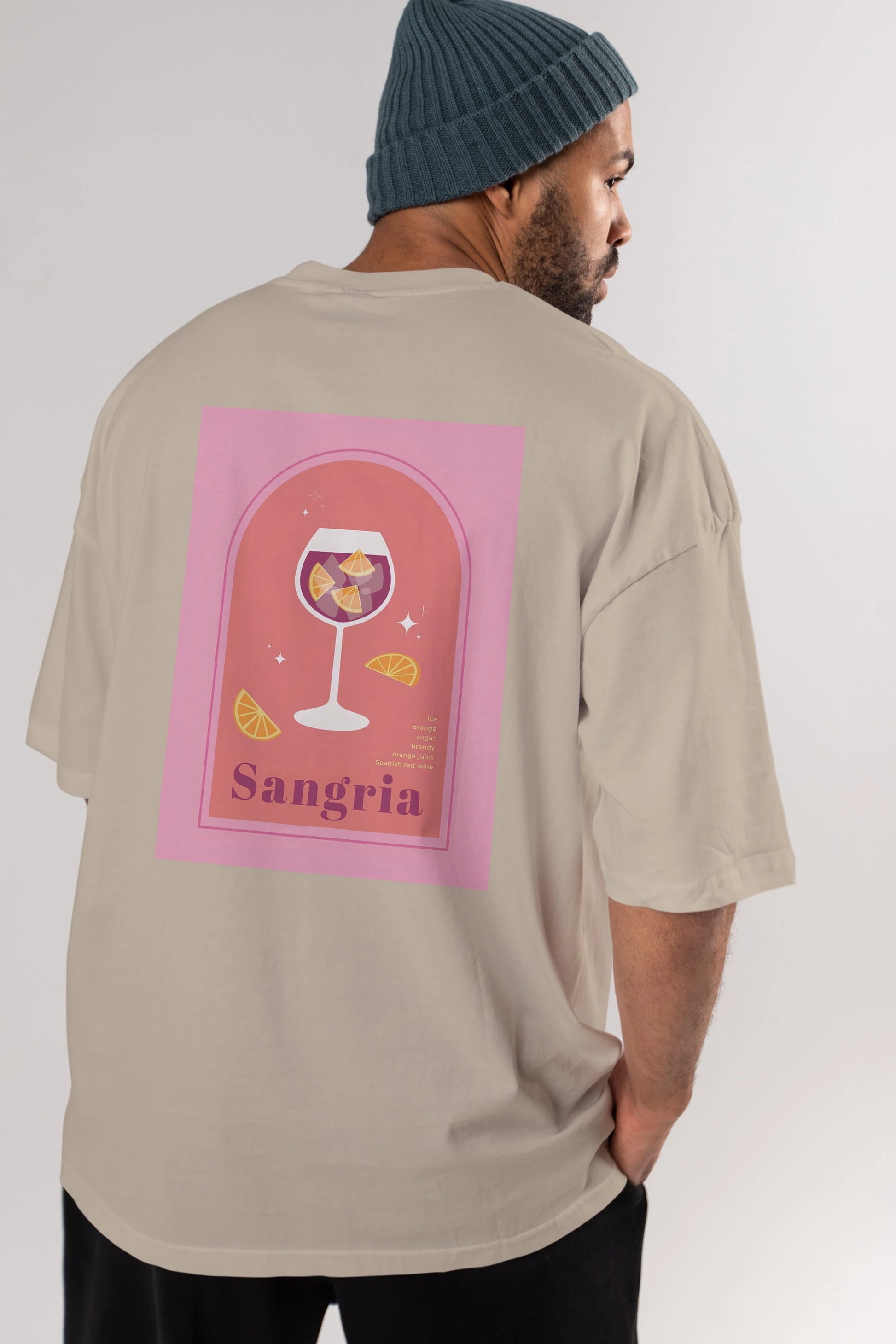 Sangria Arka Baskılı Oversize t-shirt Erkek Kadın Unisex %100 Pamuk Bisiklet Yaka tişort