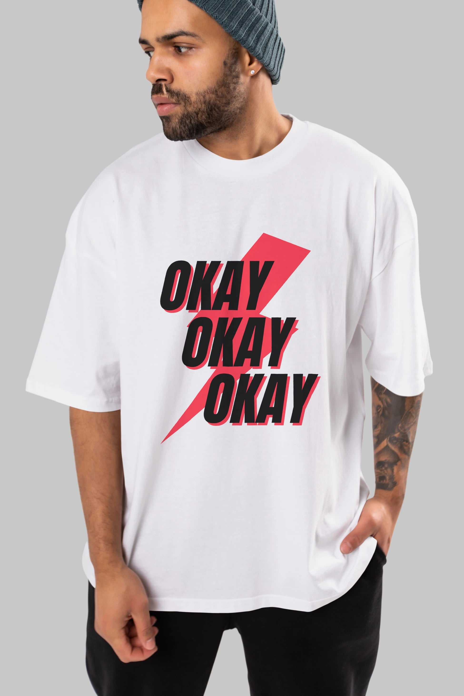Okay Ön Baskılı Oversize t-shirt Erkek Kadın Unisex