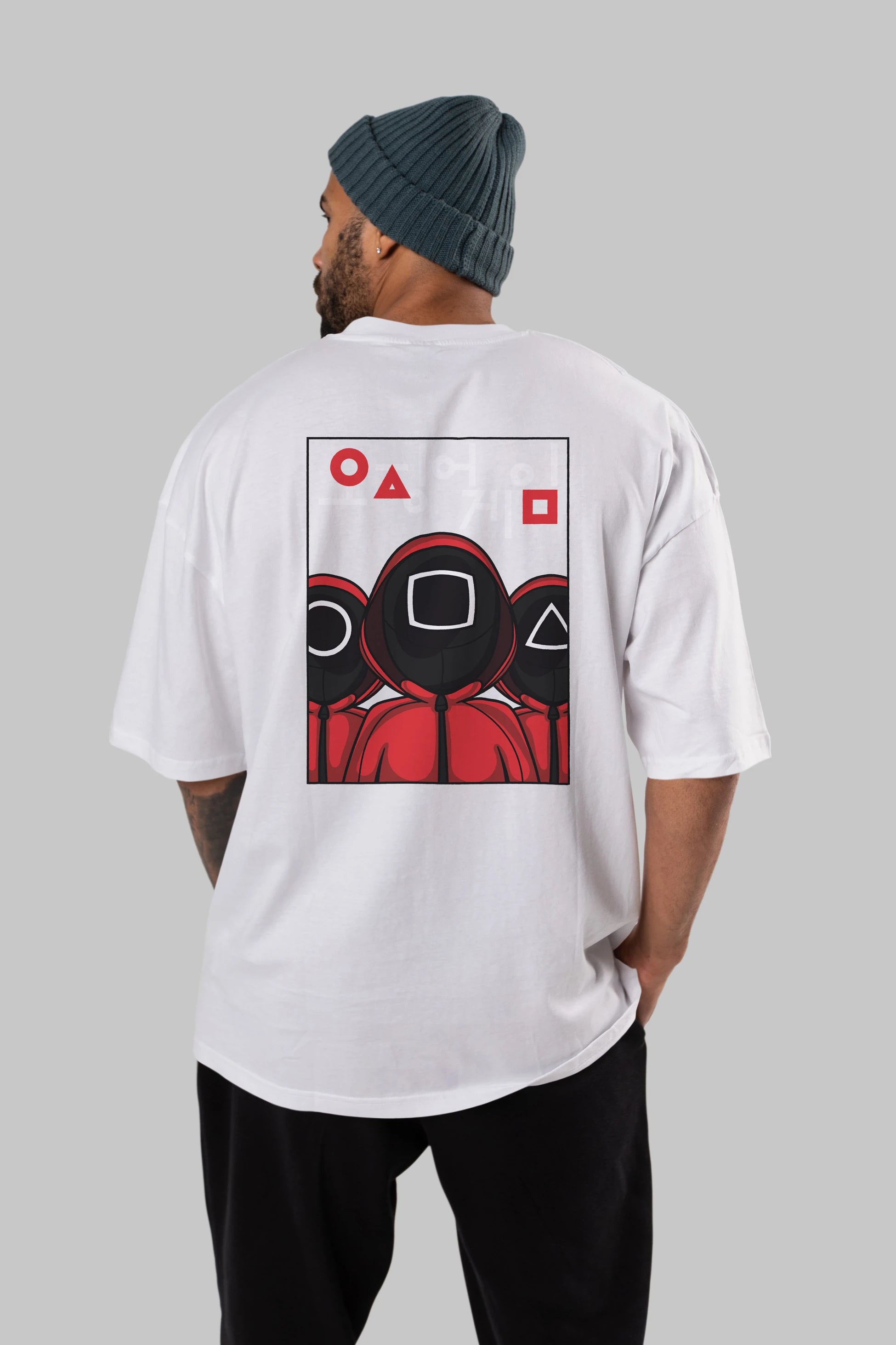Squid Game (7) Arka Baskılı Oversize t-shirt Erkek Kadın Unisex %100 Pamuk Bisiklet Yaka tişort