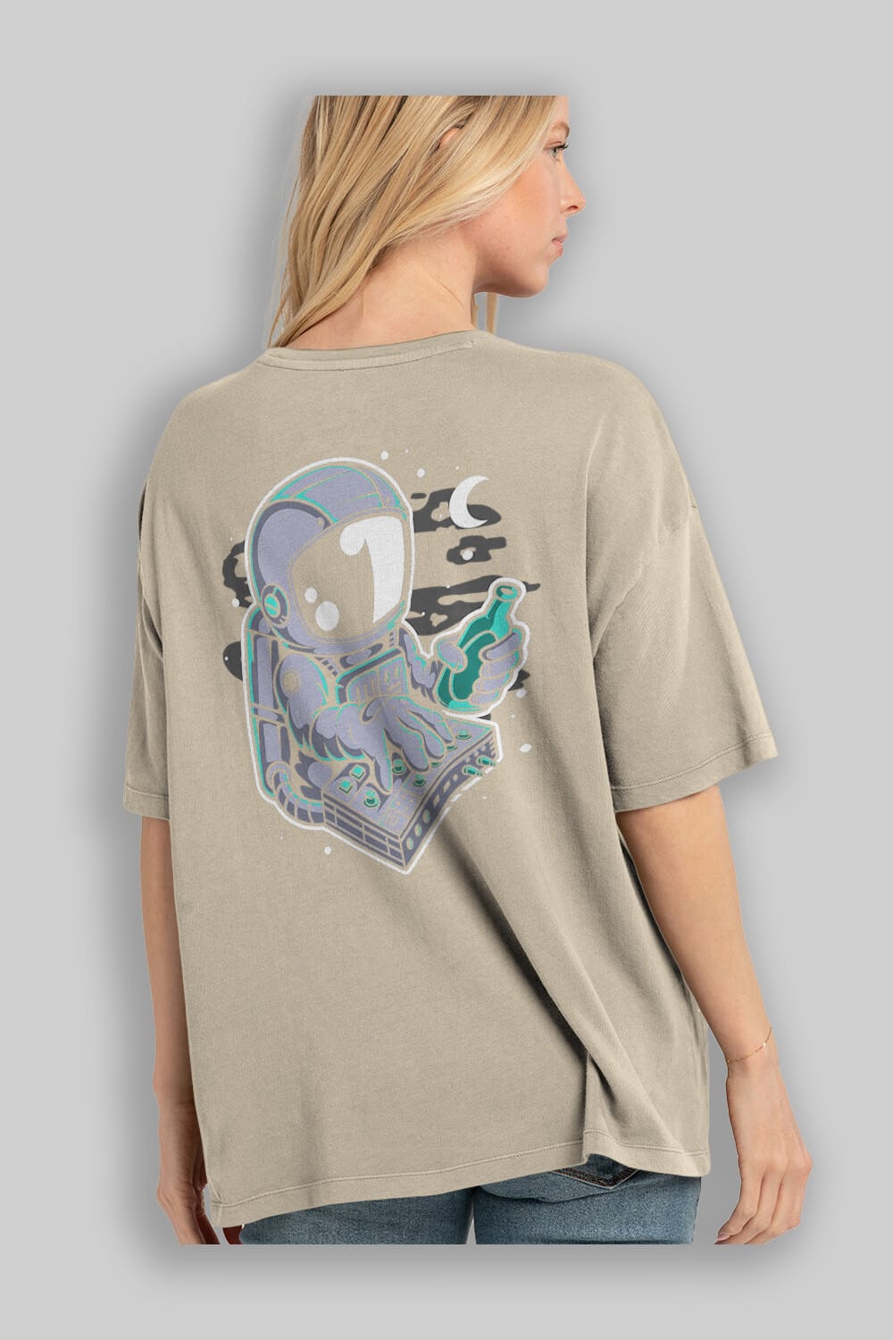 Astronaut Synth Arka Baskılı Oversize t-shirt Erkek Kadın Unisex
