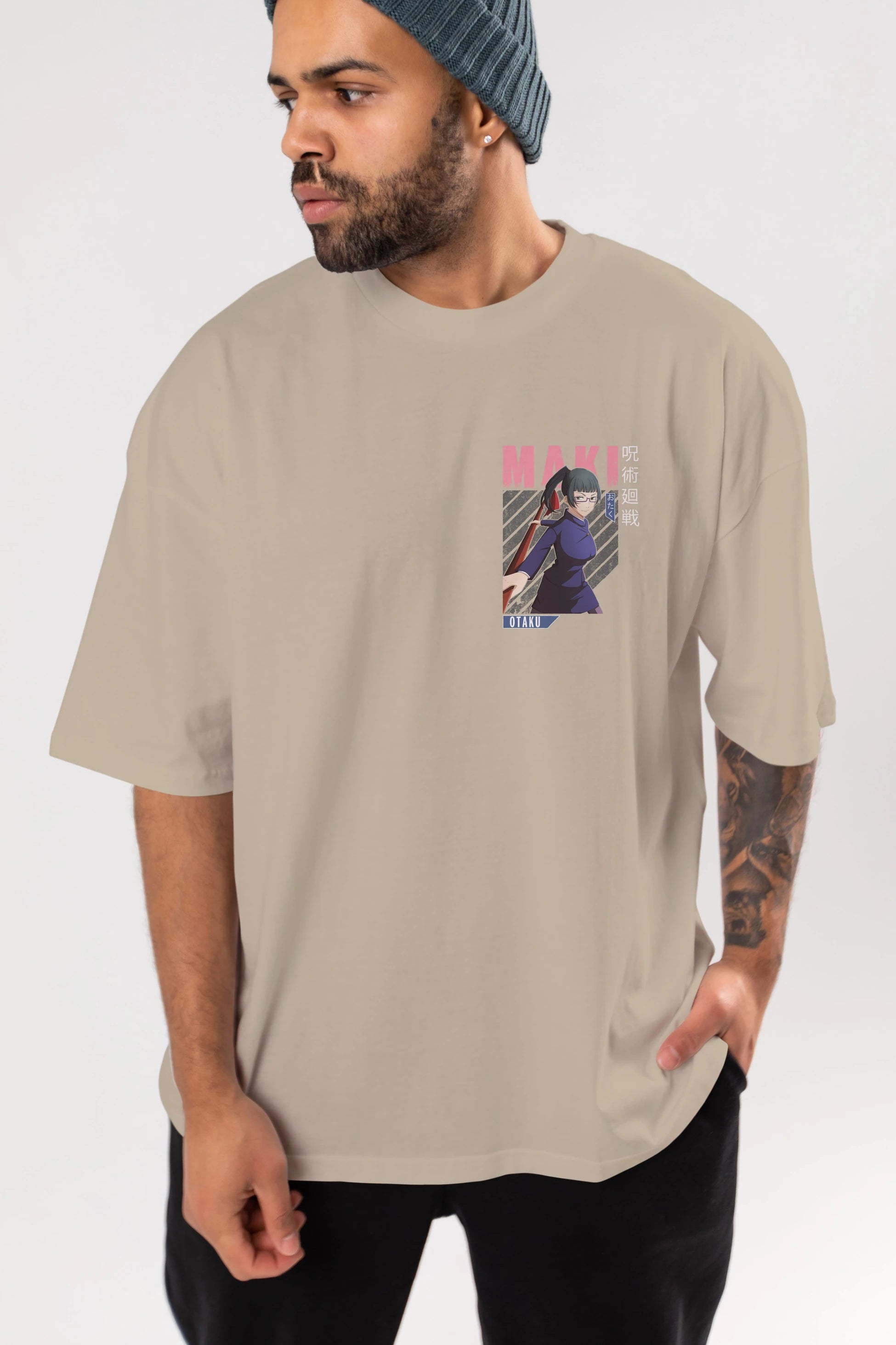 Maki Zenin CHAINSAWMAN Ön Sol Baskılı Oversize t-shirt Erkek Kadın Unisex %100 Pamuk Bisiklet Yaka tişort