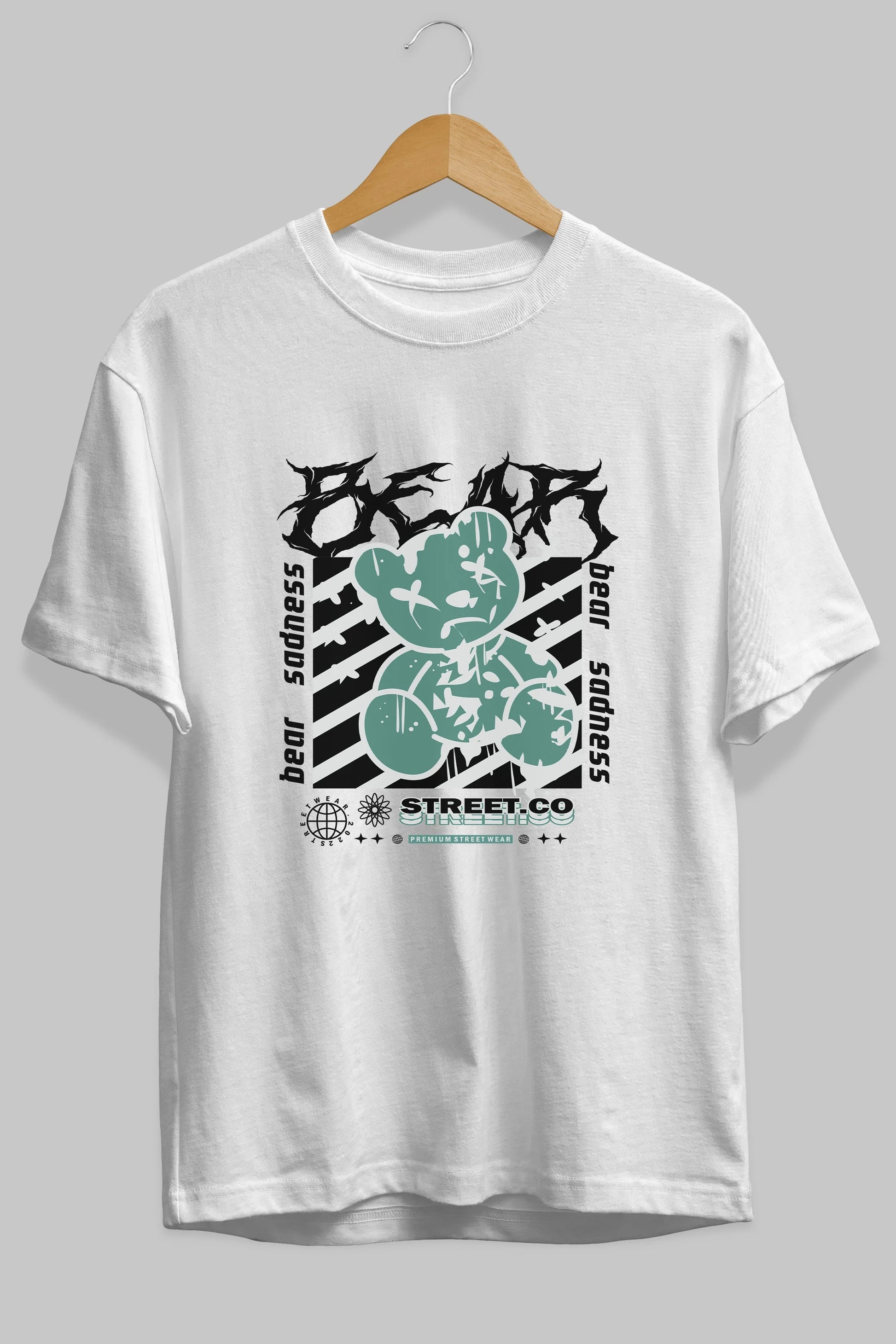 Bear Sadness Ön Baskılı Oversize t-shirt Erkek Kadın Unisex