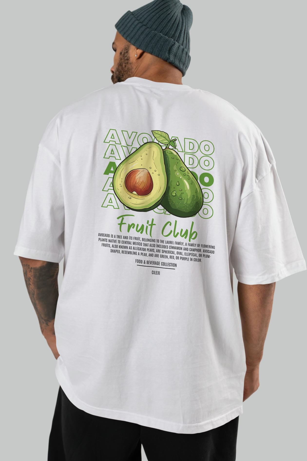 Avocado Arka Baskılı Oversize t-shirt Erkek Kadın Pamuk Bisiklet Yaka tişort