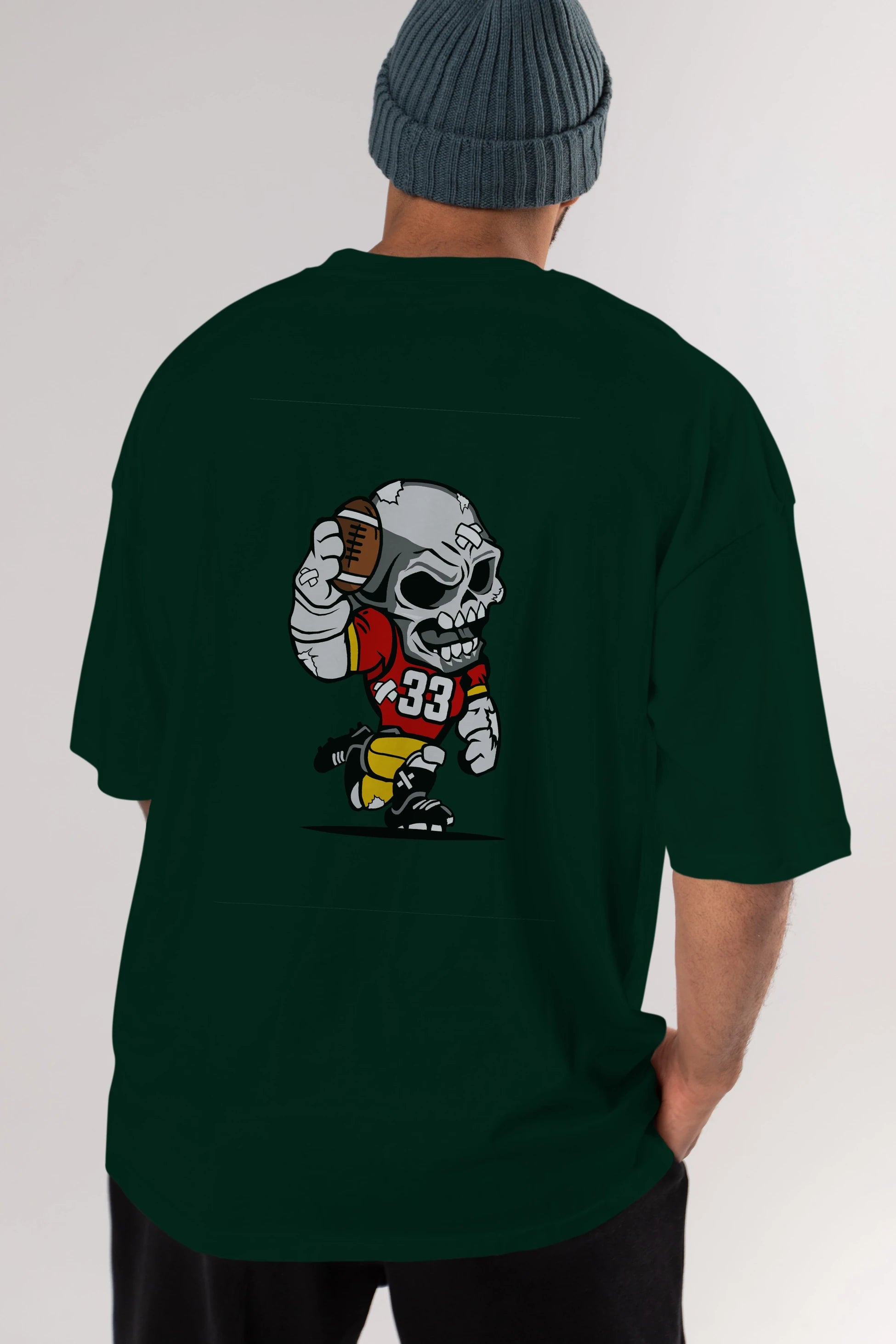 Skull Football Player Arka Baskılı Oversize t-shirt Erkek Kadın Unisex %100 Pamuk tişort