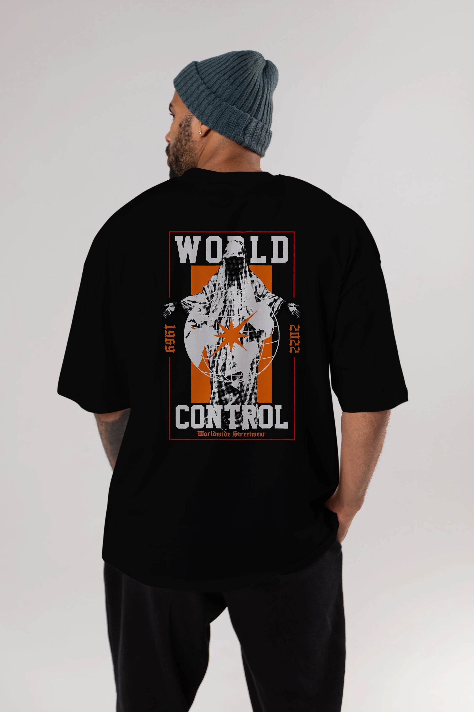 World Control Arka Baskılı Oversize t-shirt Erkek Kadın Unisex